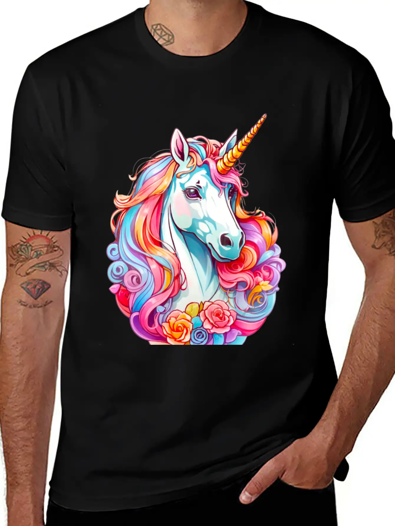 Rainbow Dream Unicorn Floral Unisex Casual T-Shirt – Clean Design For Daily Comfort
