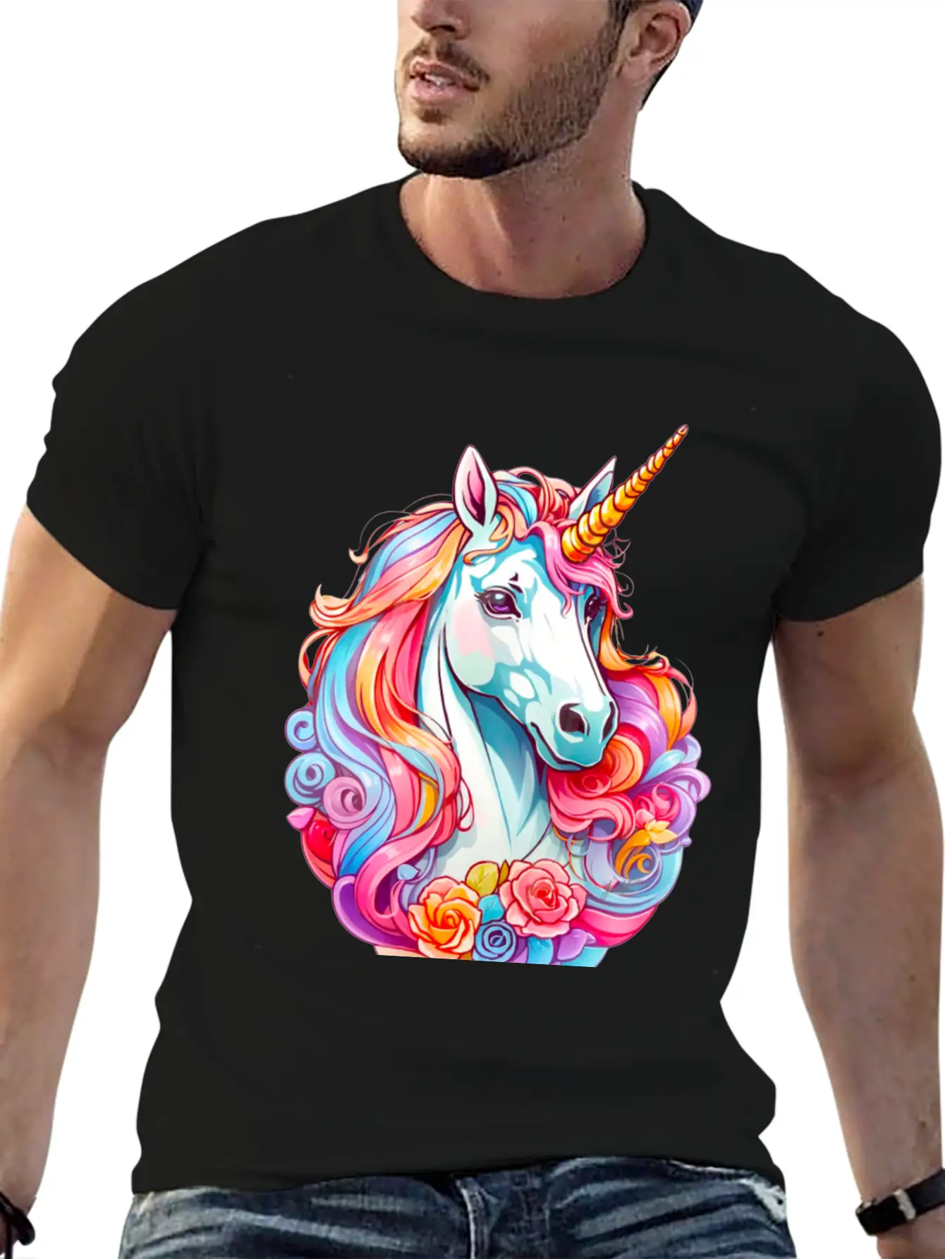 Rainbow Dream Unicorn Floral Unisex Casual T-Shirt – Clean Design For Daily Comfort