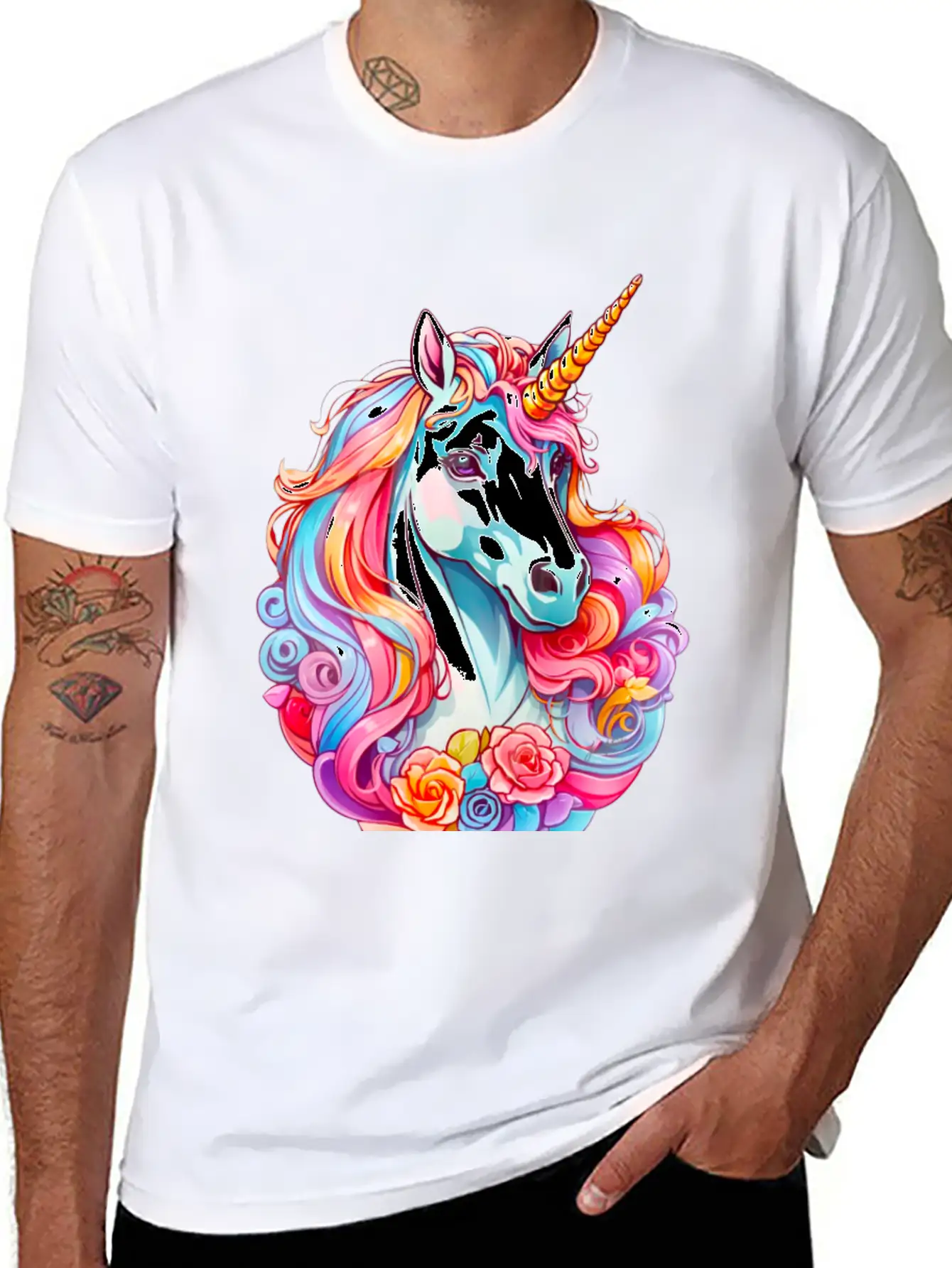 Rainbow Dream Unicorn Floral Unisex Casual T-Shirt – Clean Design For Daily Comfort