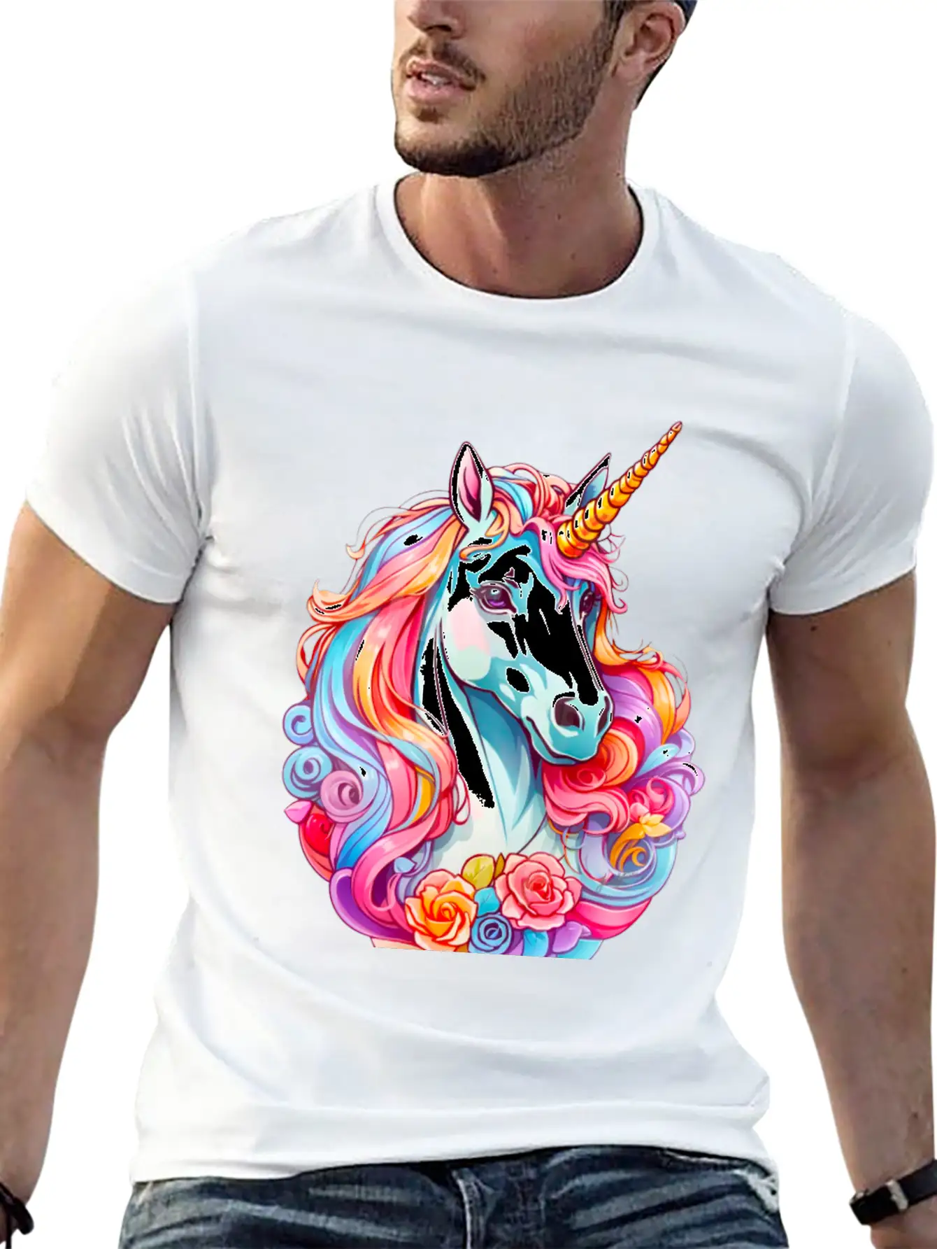 Rainbow Dream Unicorn Floral Unisex Casual T-Shirt – Clean Design For Daily Comfort