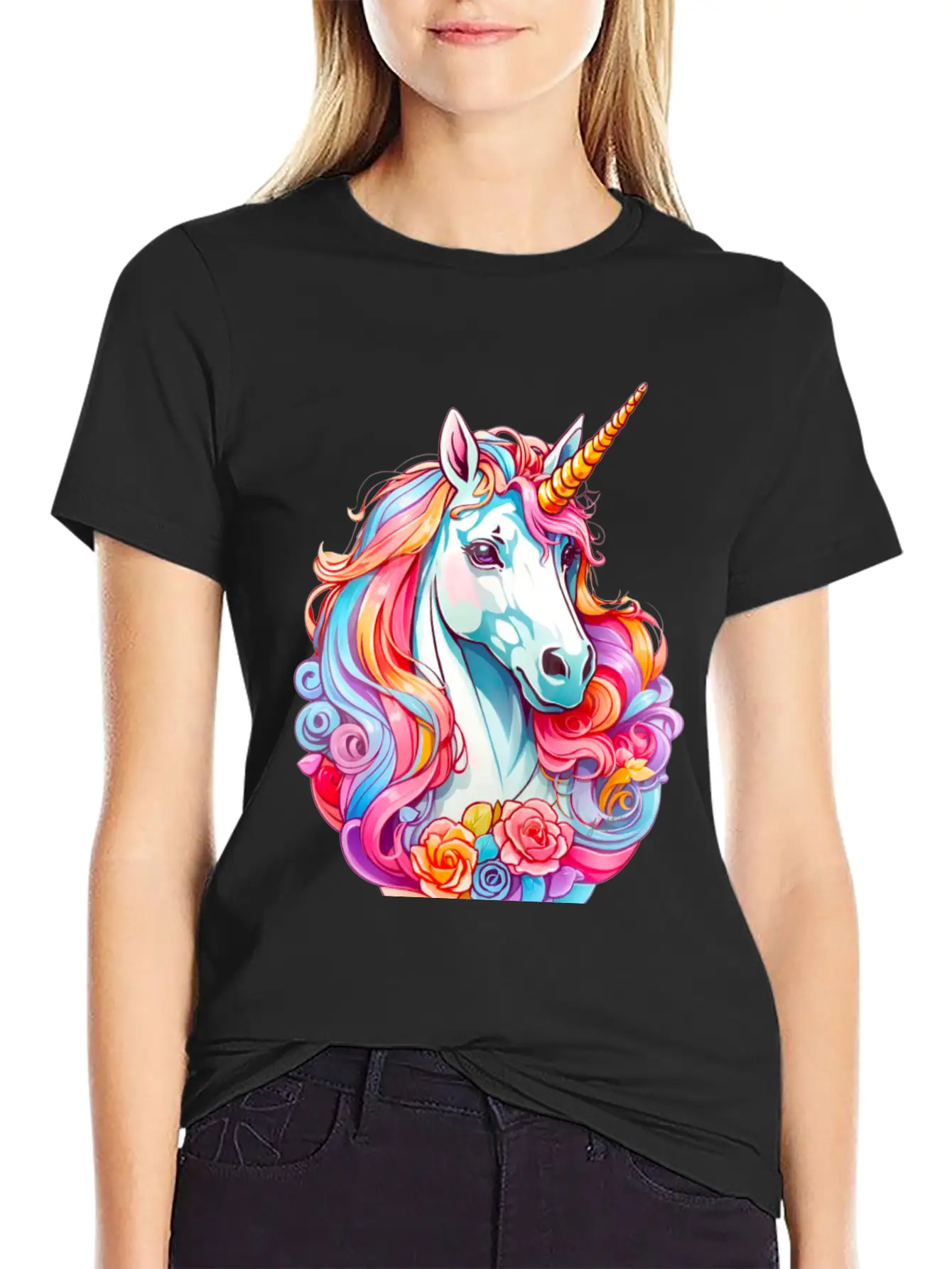 Rainbow Dream Unicorn Floral Unisex Casual T-Shirt – Clean Design For Daily Comfort