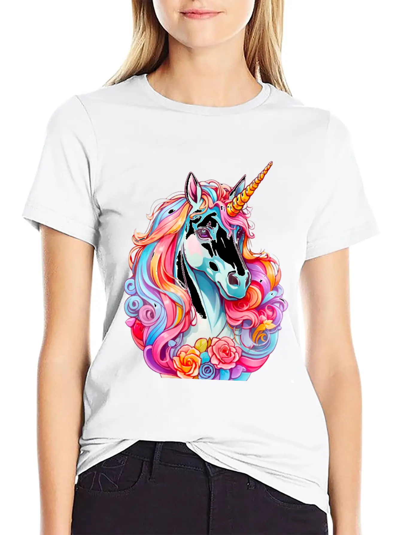 Rainbow Dream Unicorn Floral Unisex Casual T-Shirt – Clean Design For Daily Comfort