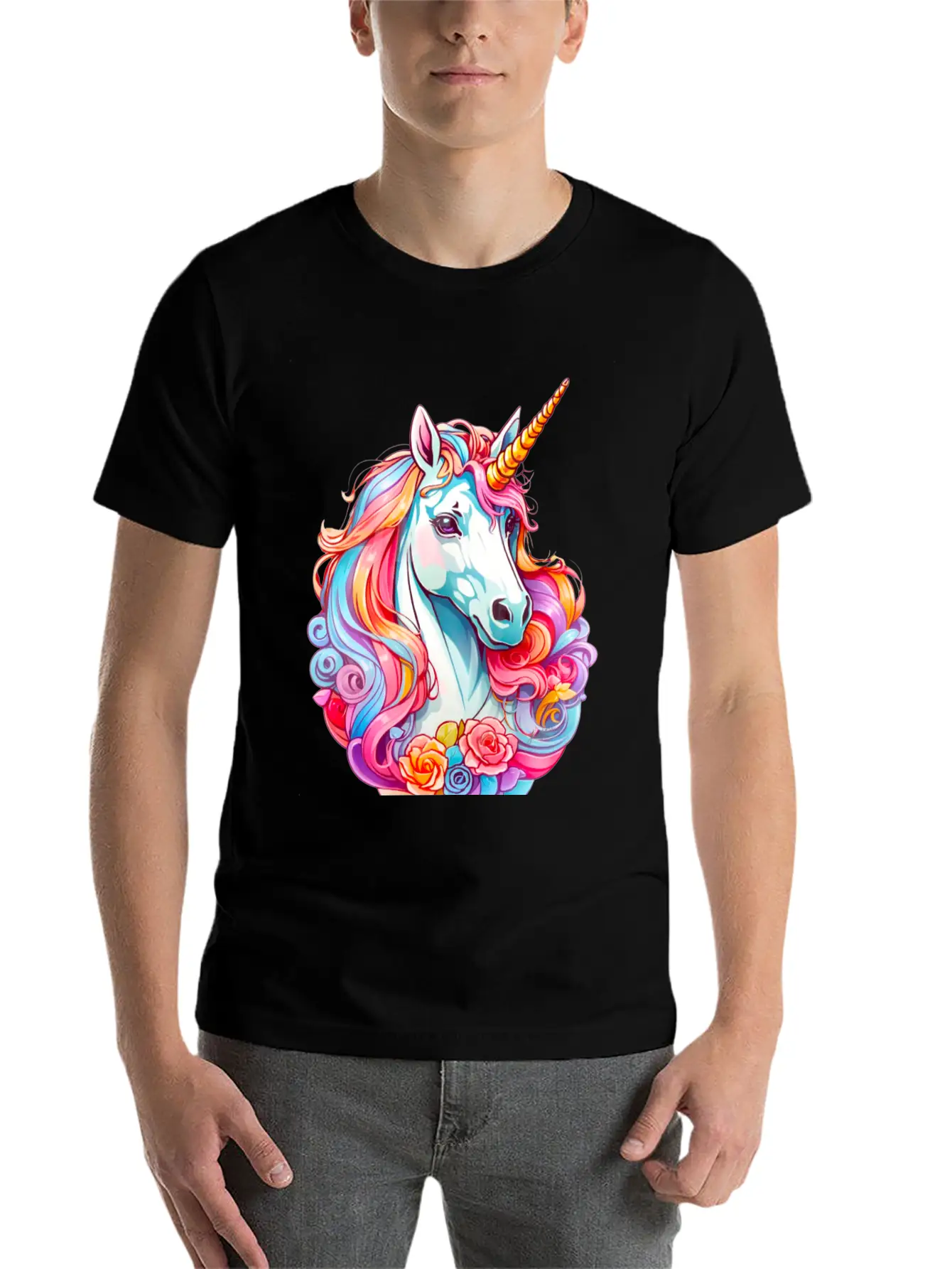 Rainbow Dream Unicorn Floral Unisex Casual T-Shirt – Clean Design For Daily Comfort