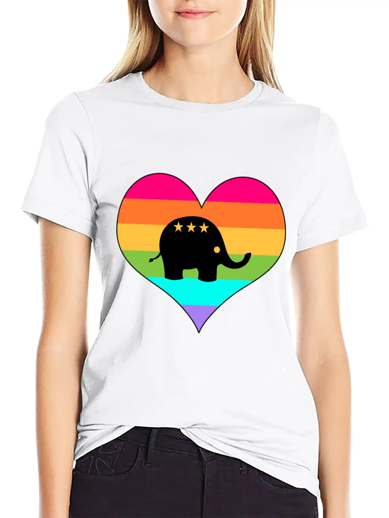 Rainbow Elephant | Colorful Elephant | Summer Look Lightweight Cotton T-Shirt – Daily Comfort Graphic Shirt