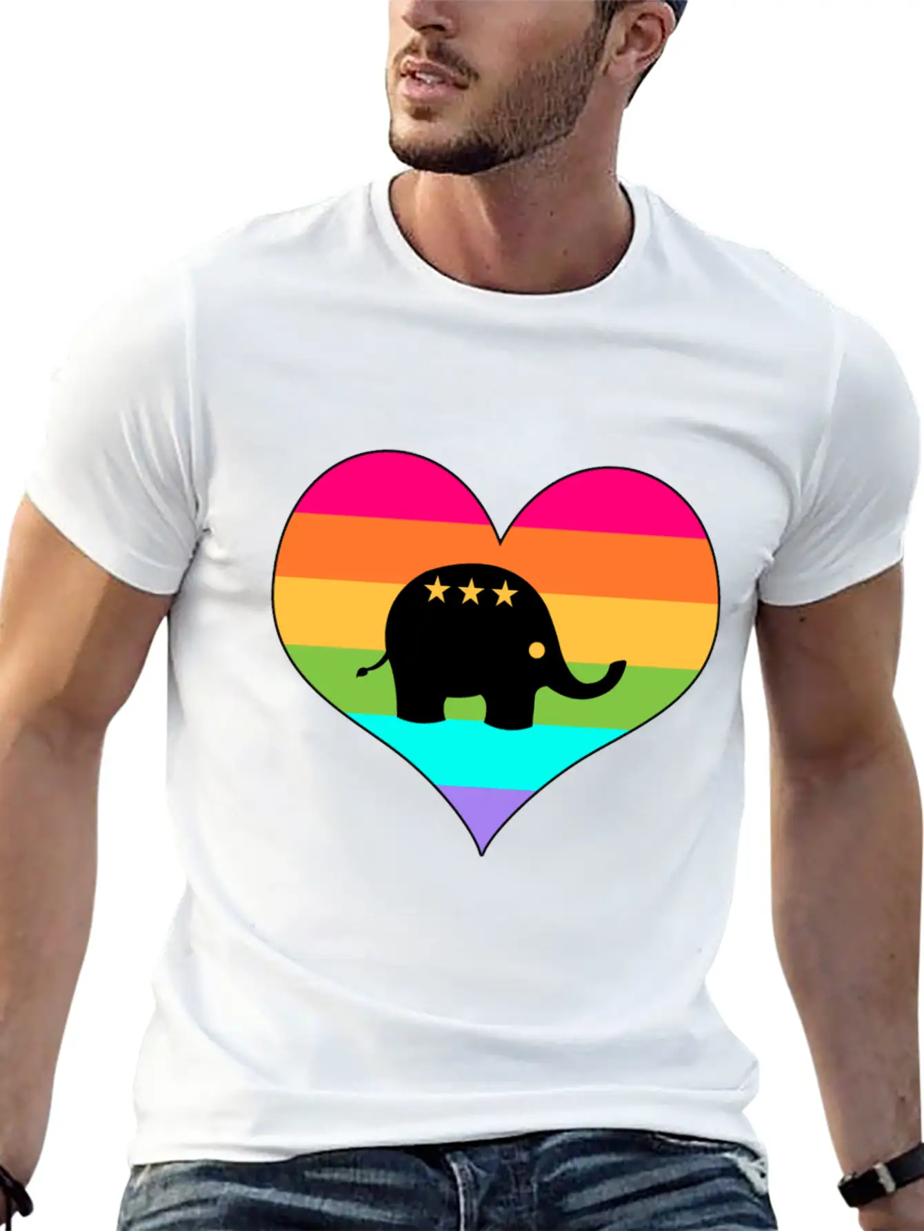 Rainbow Elephant | Colorful Elephant | Summer Look Lightweight Cotton T-Shirt – Daily Comfort Graphic Shirt