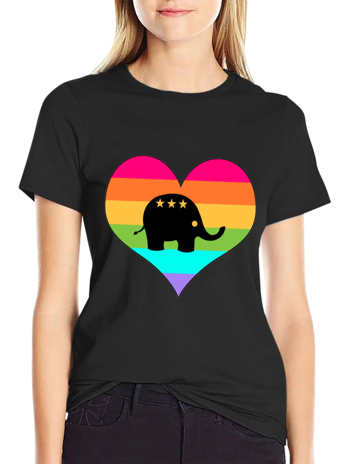 Rainbow Elephant | Colorful Elephant | Summer Look Lightweight Cotton T-Shirt – Daily Comfort Graphic Shirt