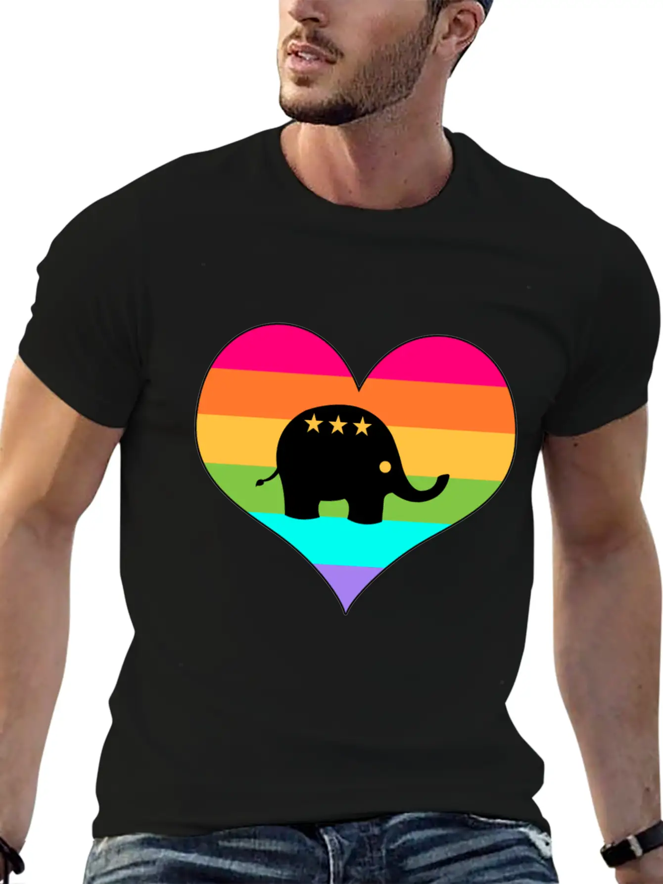 Rainbow Elephant | Colorful Elephant | Summer Look Lightweight Cotton T-Shirt – Daily Comfort Graphic Shirt