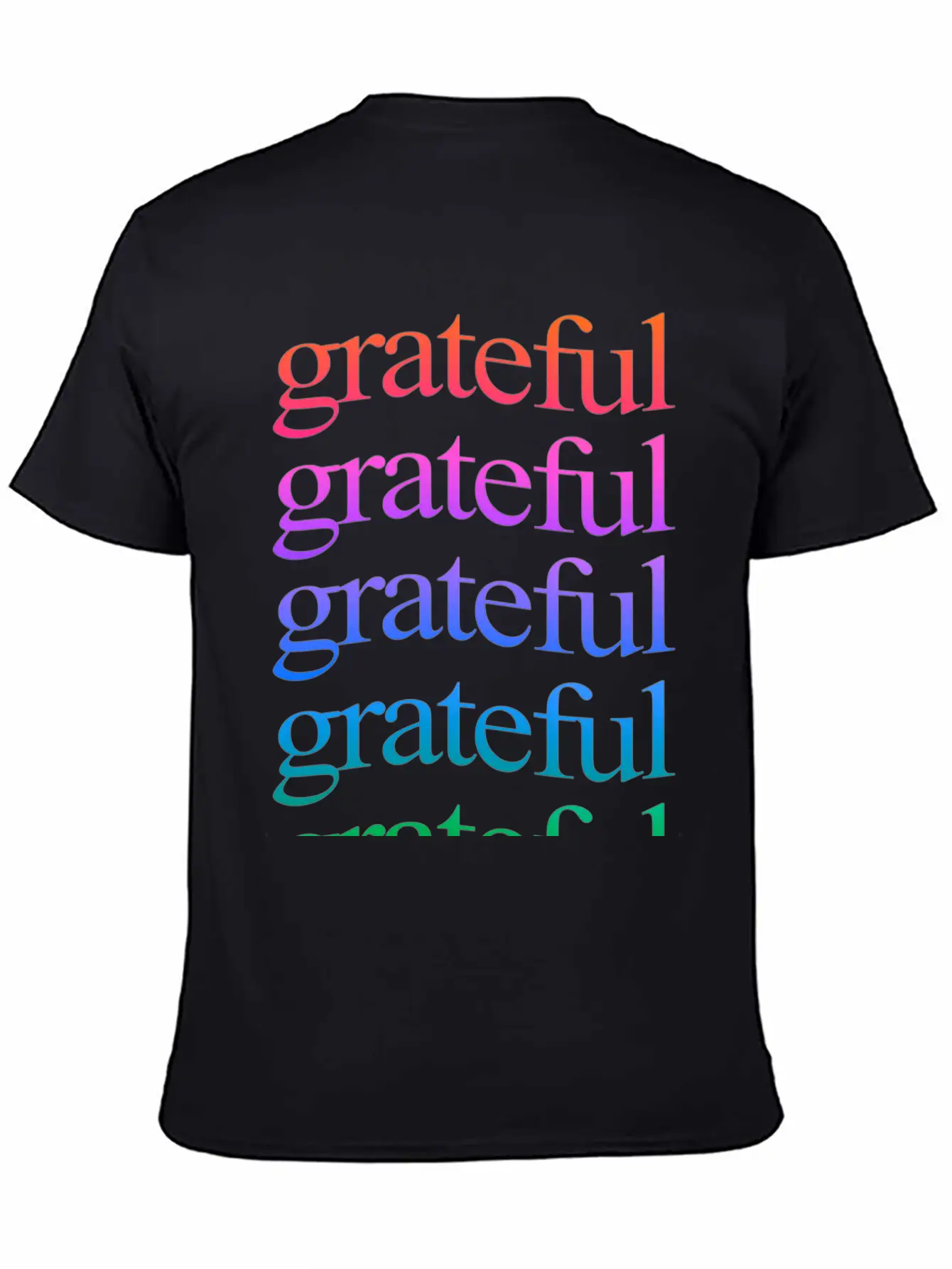 Rainbow "Grateful" WordArt Typography Art & Design Classic Fit Graphic Tee For Daily Comfort – Unisex Cotton Shirt