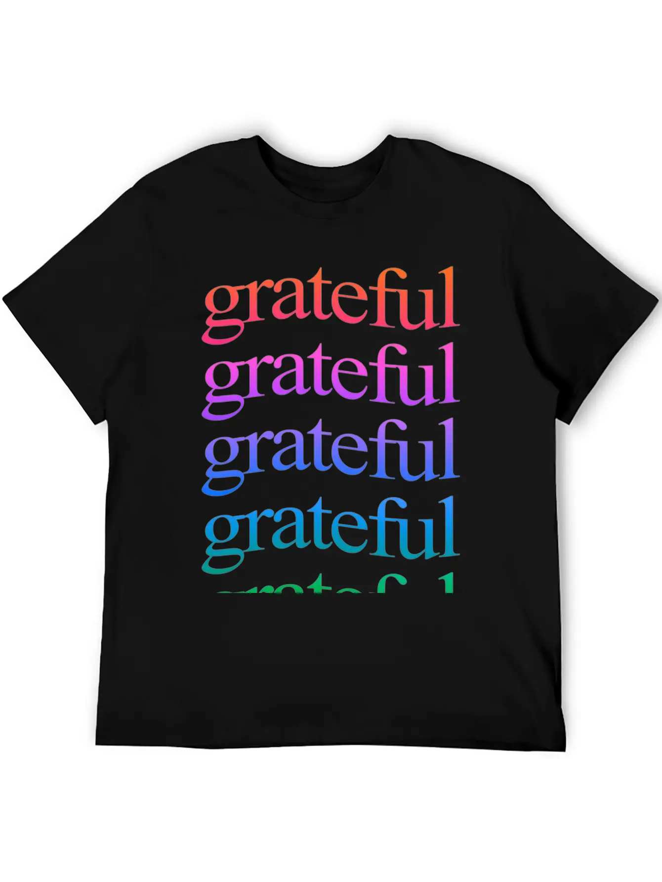 Rainbow "Grateful" WordArt Typography Art & Design Classic Fit Graphic Tee For Daily Comfort – Unisex Cotton Shirt