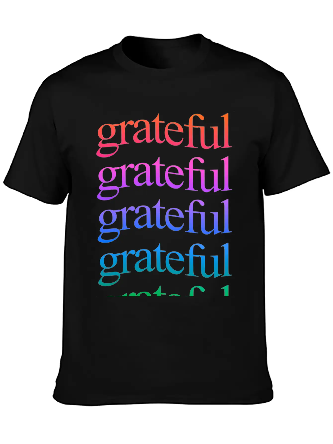 Rainbow "Grateful" WordArt Typography Art & Design Classic Fit Graphic Tee For Daily Comfort – Unisex Cotton Shirt