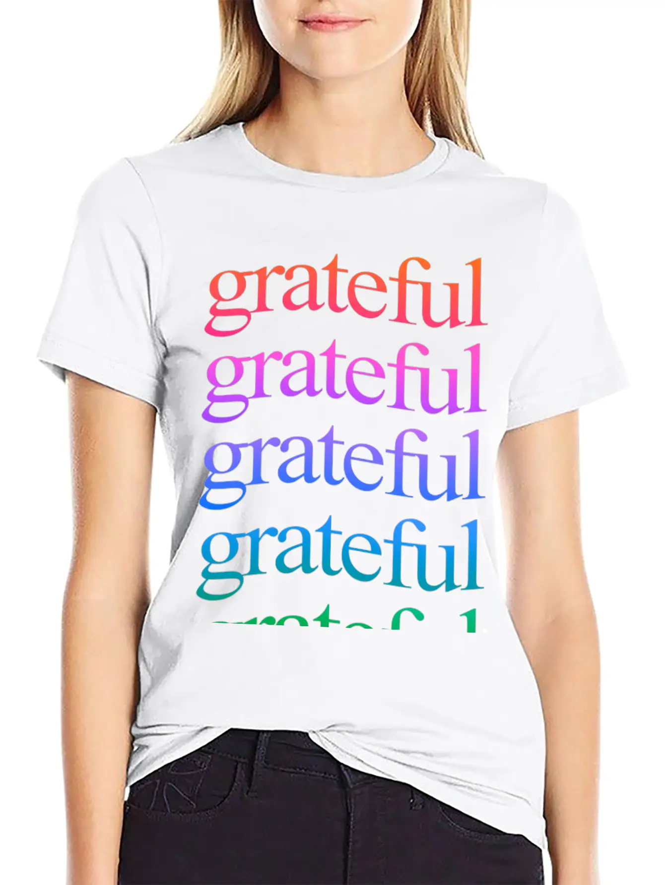 Rainbow "Grateful" WordArt Typography Art & Design Classic Fit Graphic Tee For Daily Comfort – Unisex Cotton Shirt