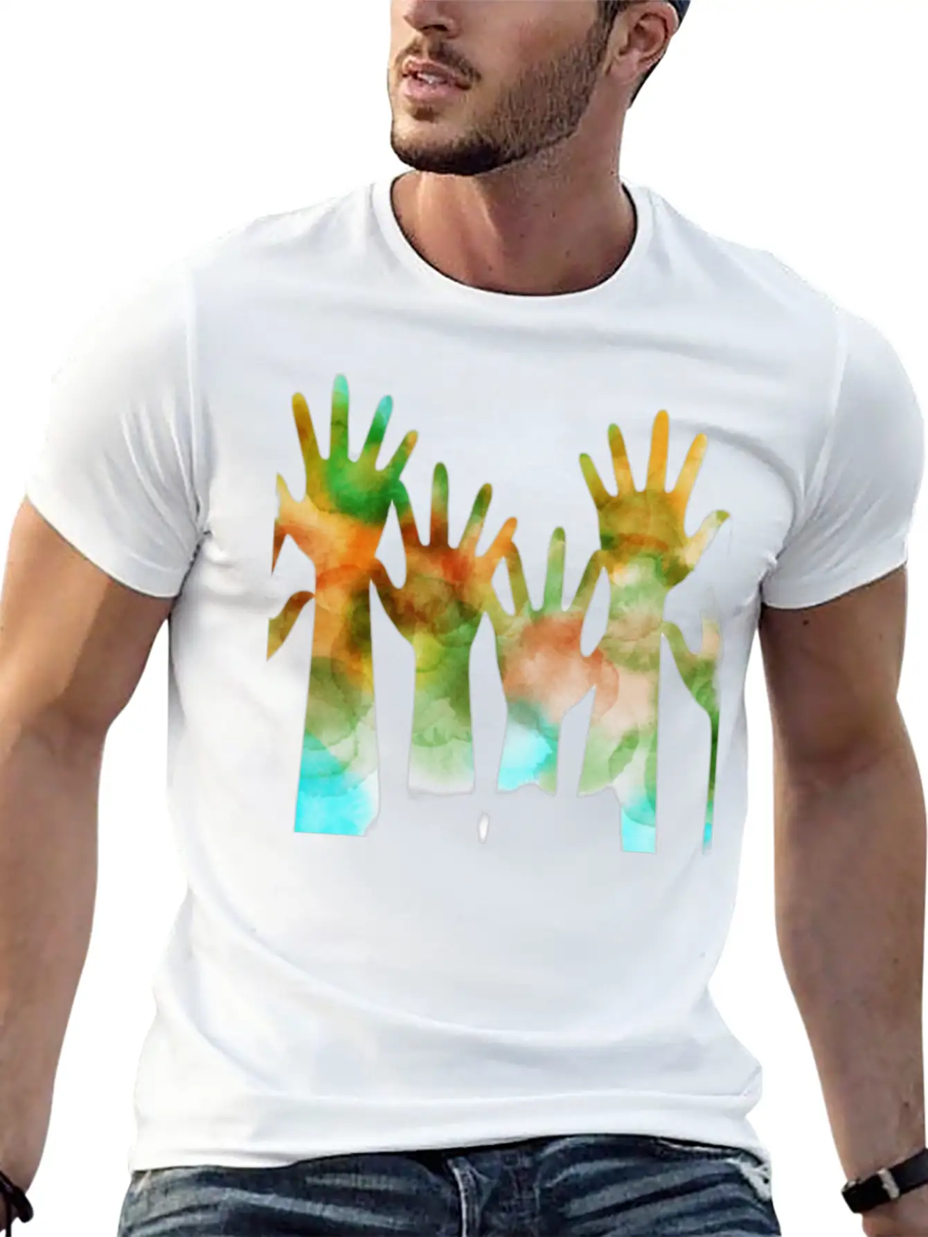 Rainbow Hand Lightweight Cotton T-Shirt – Daily Comfort Graphic Shirt