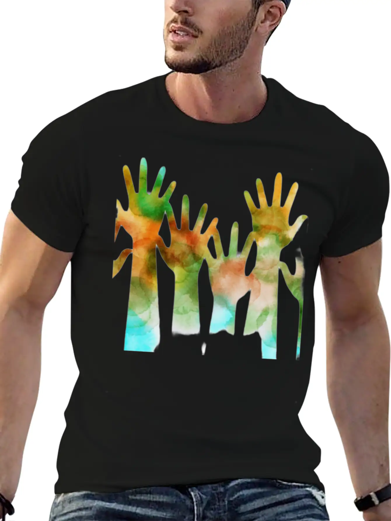 Rainbow Hand Lightweight Cotton T-Shirt – Daily Comfort Graphic Shirt