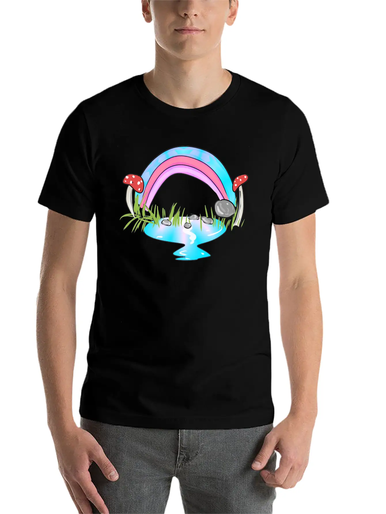 Rainbow Water Cartoon Nature Grass Soft Cotton Short Sleeve Tee – Unisex Wardrobe Staple