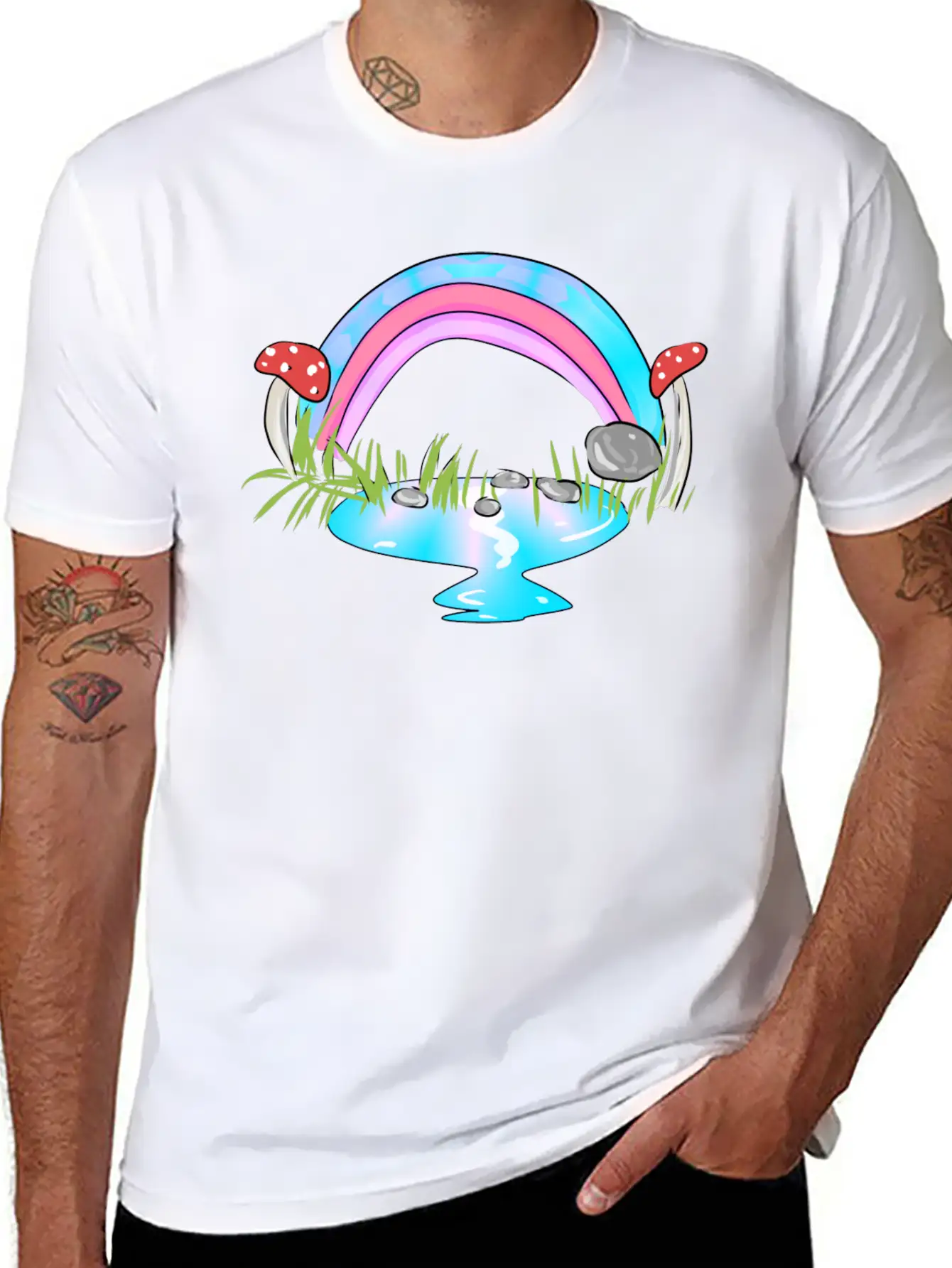 Rainbow Water Cartoon Nature Grass Soft Cotton Short Sleeve Tee – Unisex Wardrobe Staple