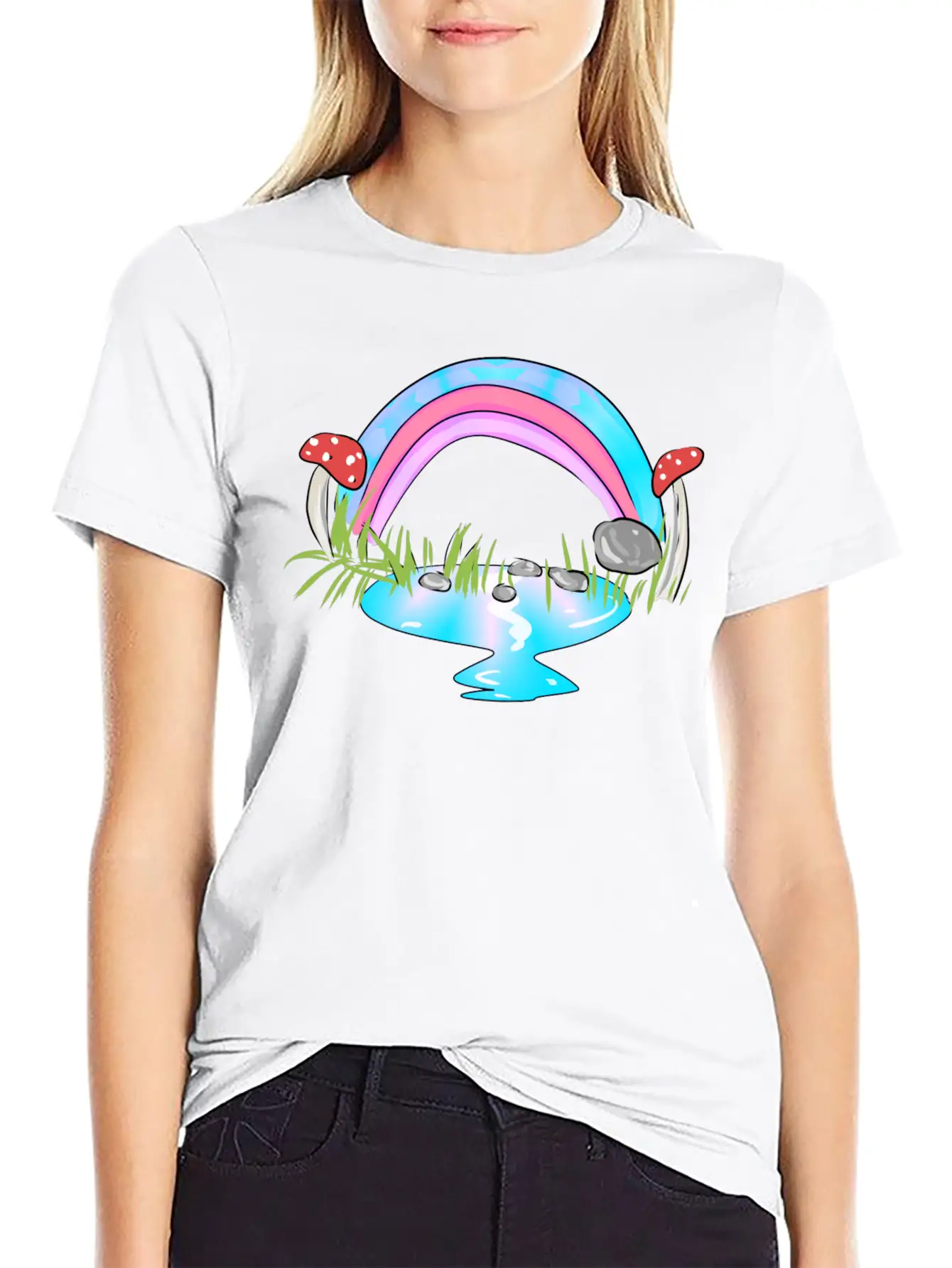 Rainbow Water Cartoon Nature Grass Soft Cotton Short Sleeve Tee – Unisex Wardrobe Staple