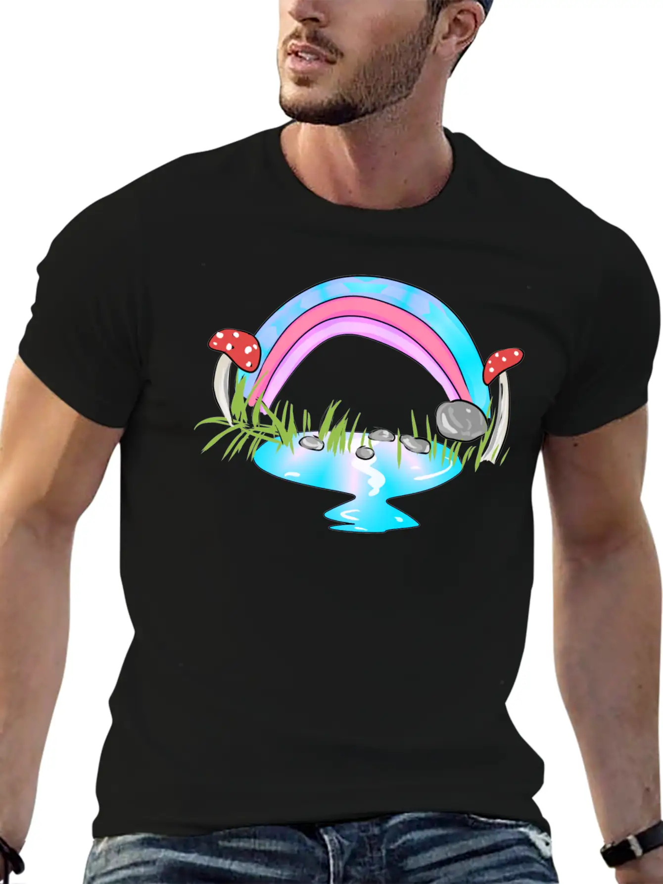 Rainbow Water Cartoon Nature Grass Soft Cotton Short Sleeve Tee – Unisex Wardrobe Staple