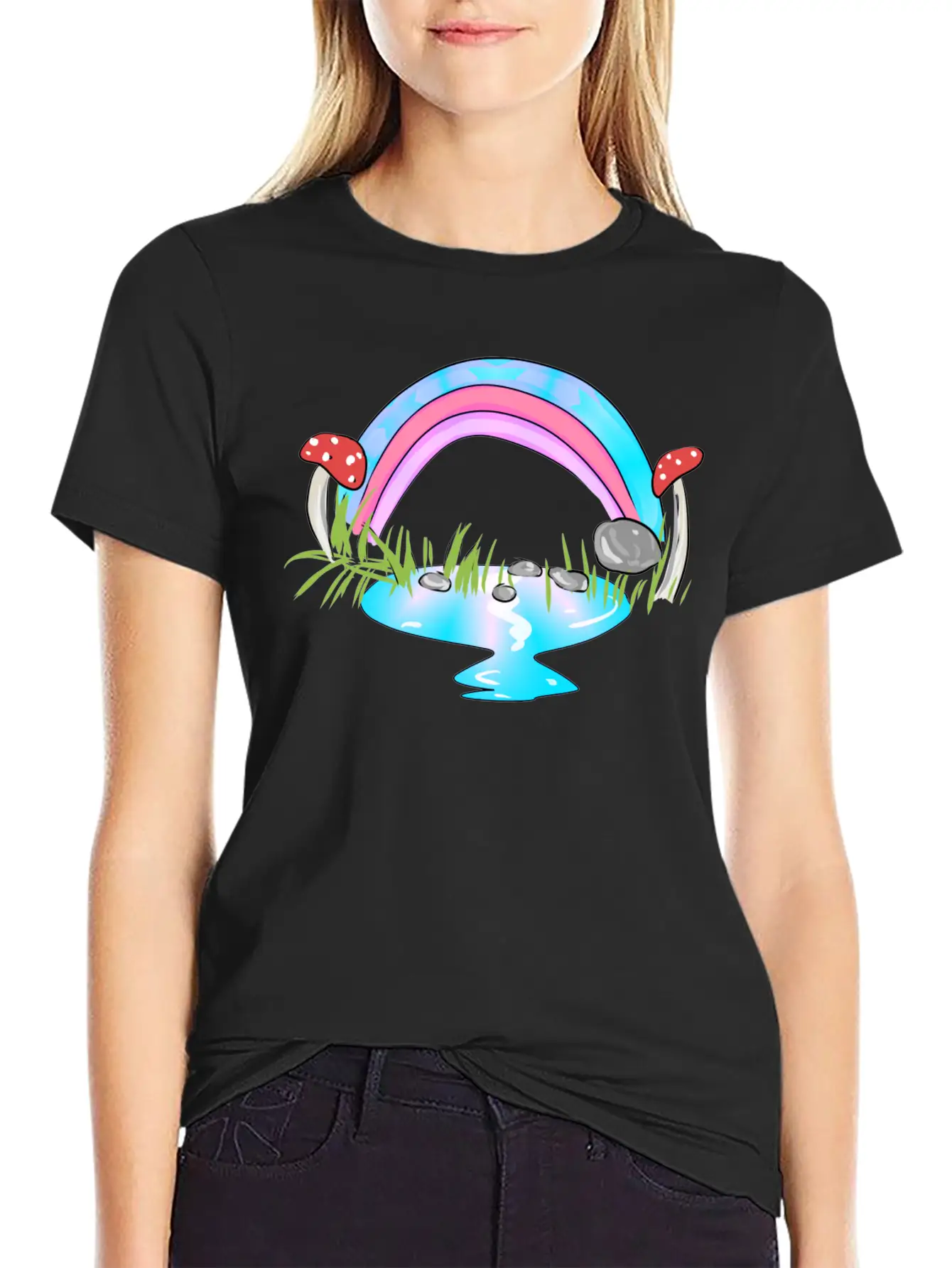 Rainbow Water Cartoon Nature Grass Soft Cotton Short Sleeve Tee – Unisex Wardrobe Staple