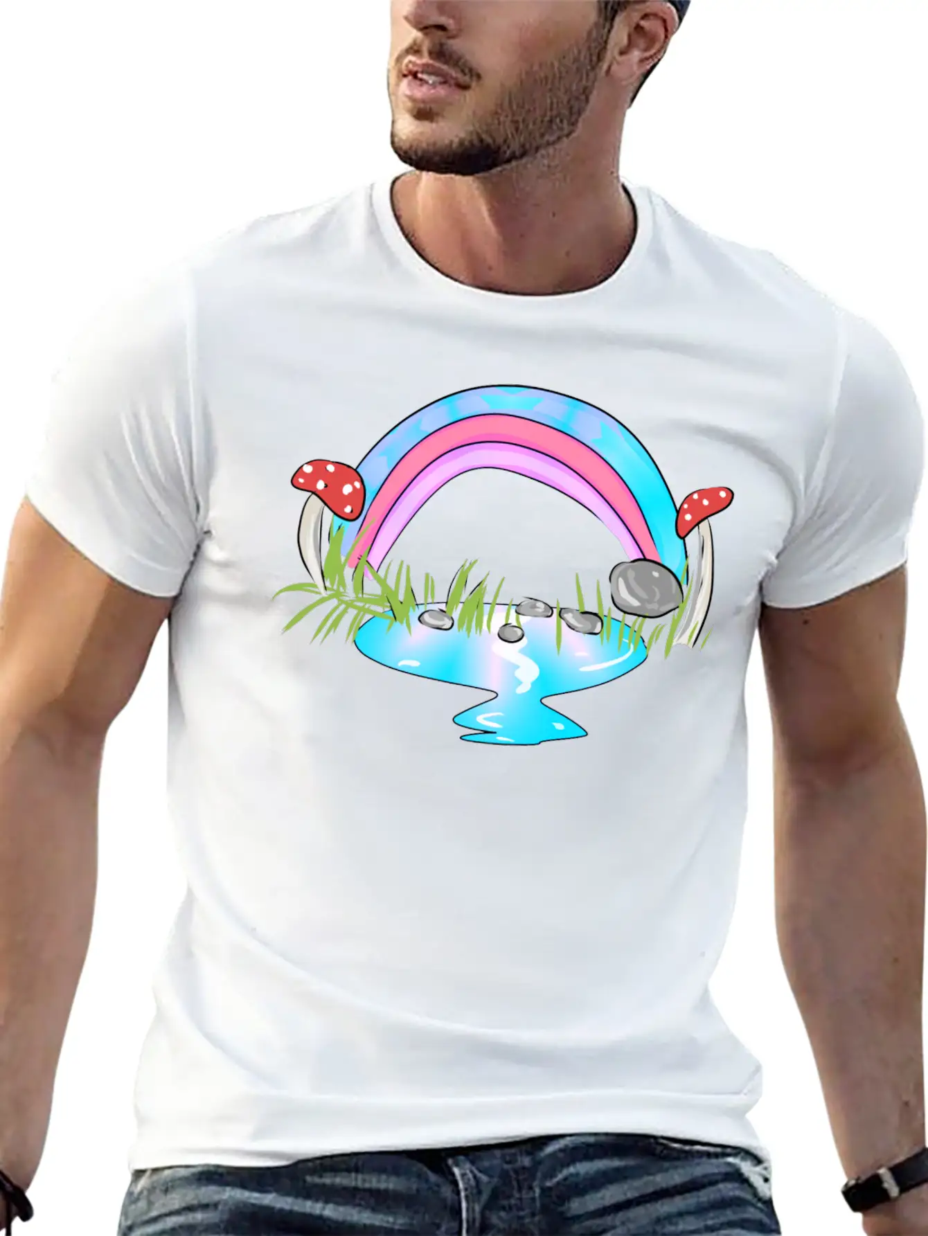 Rainbow Water Cartoon Nature Grass Soft Cotton Short Sleeve Tee – Unisex Wardrobe Staple