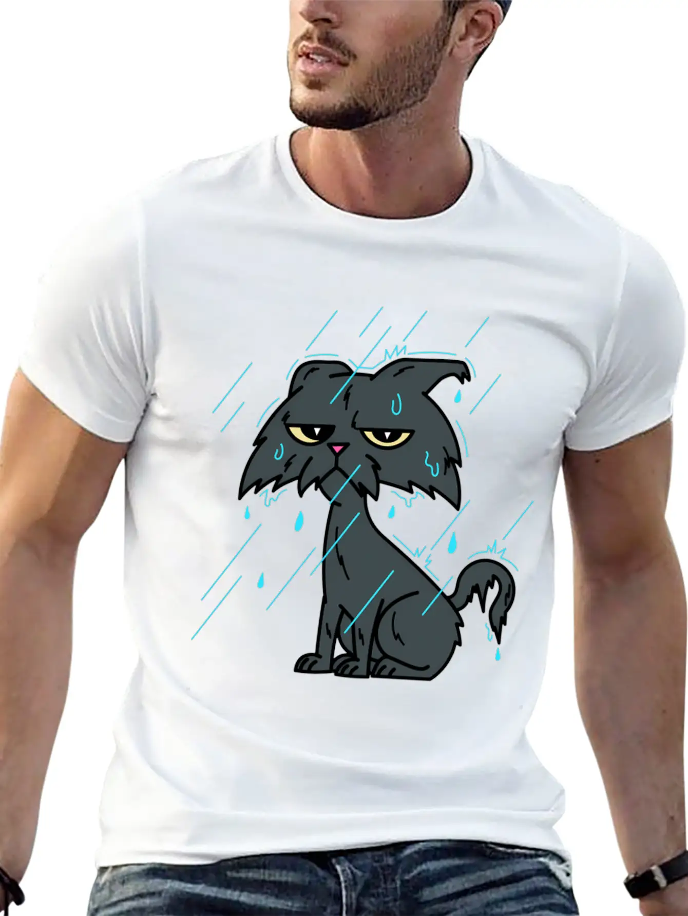 Raining Wet Ca – Raining Bad Day Cat Unisex Casual T-Shirt – Clean Design For Daily Comfort