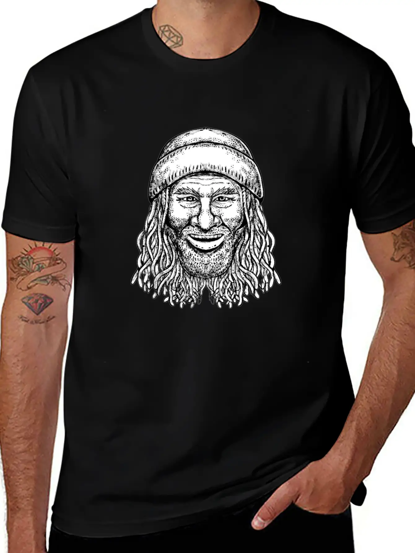 Rastafarian Dude Tattoo Grayscale Classic Fit Graphic Tee For Daily Comfort – Unisex Cotton Shirt