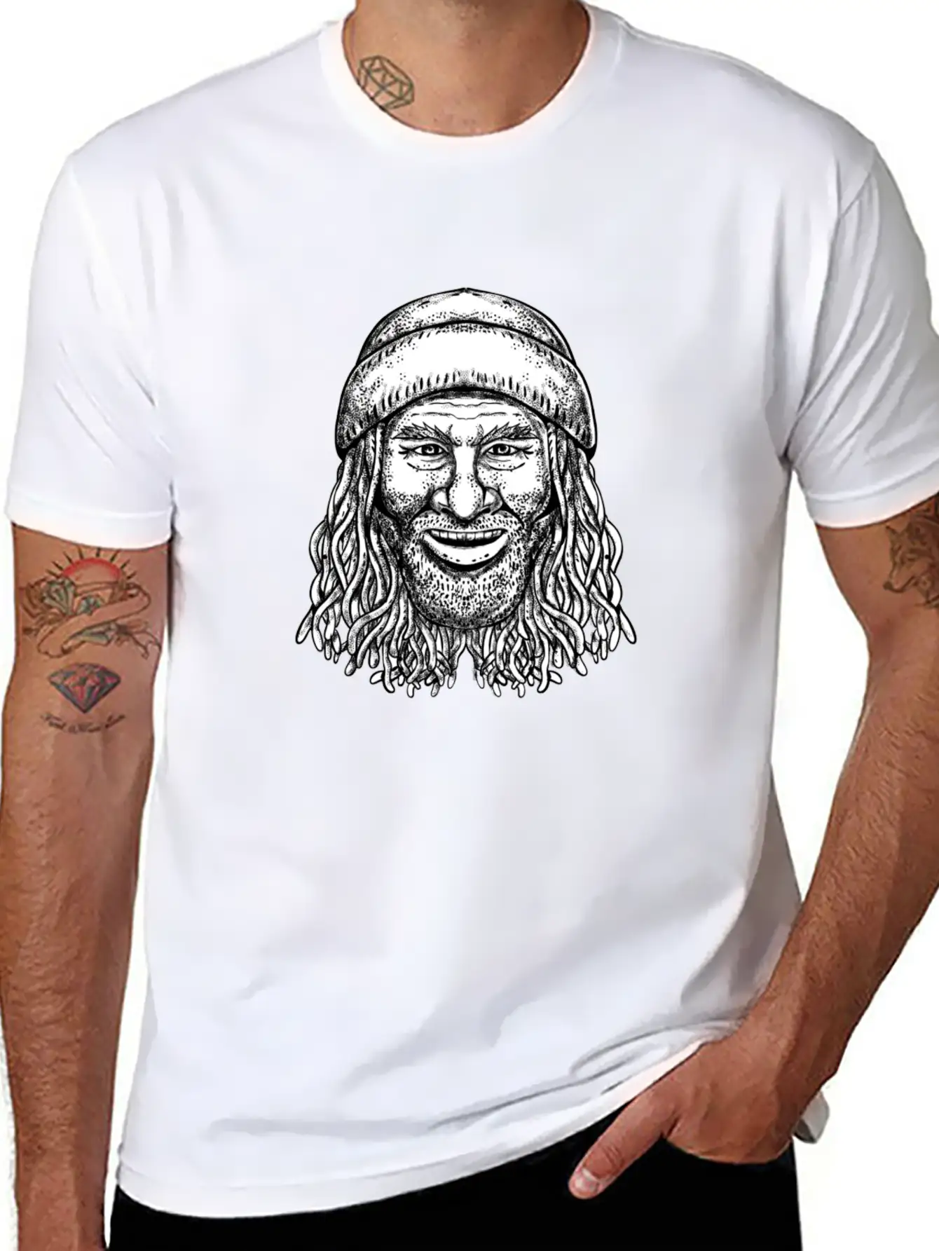 Rastafarian Dude Tattoo Grayscale Classic Fit Graphic Tee For Daily Comfort – Unisex Cotton Shirt