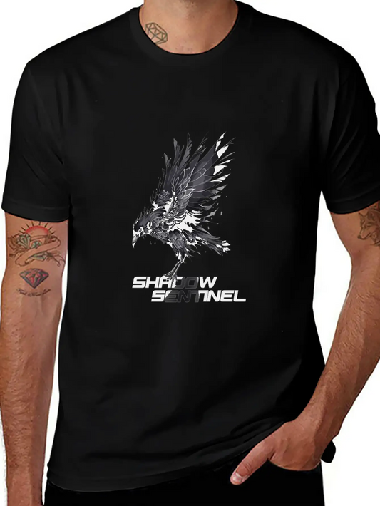 Raven With A Message: Shadow Sentinel Essential Cotton Tee For Daily Outfits – Unisex Style