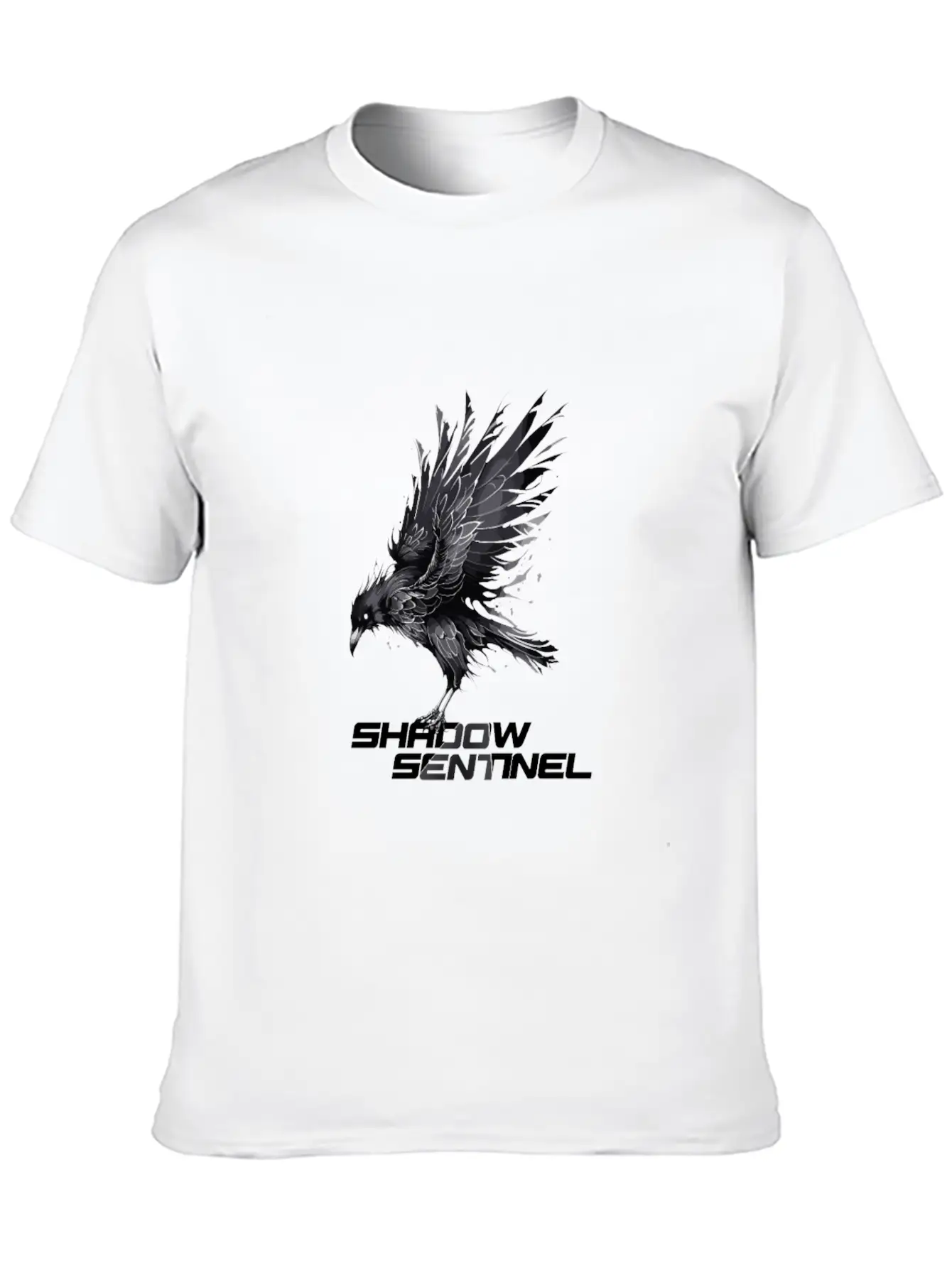 Raven With A Message: Shadow Sentinel Essential Cotton Tee For Daily Outfits – Unisex Style