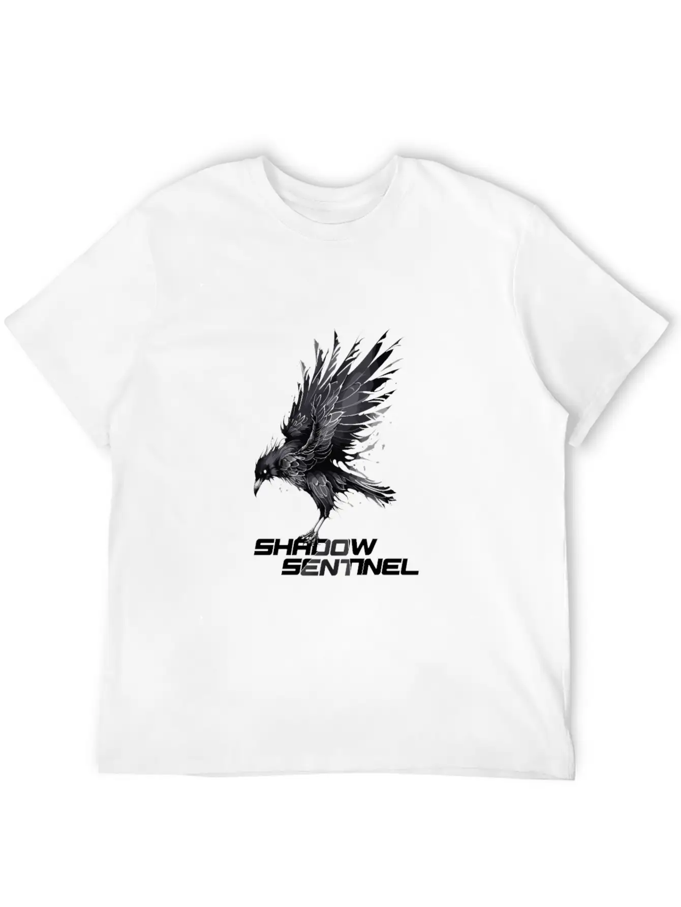 Raven With A Message: Shadow Sentinel Essential Cotton Tee For Daily Outfits – Unisex Style