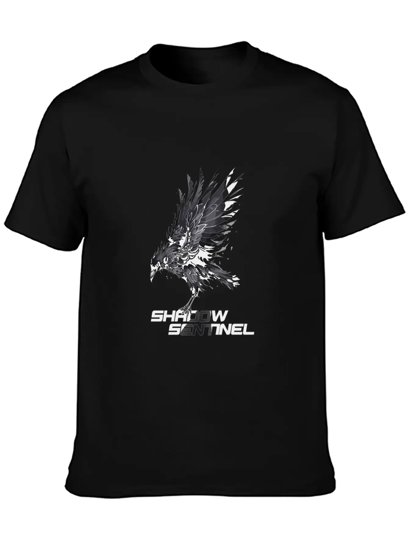 Raven With A Message: Shadow Sentinel Essential Cotton Tee For Daily Outfits – Unisex Style