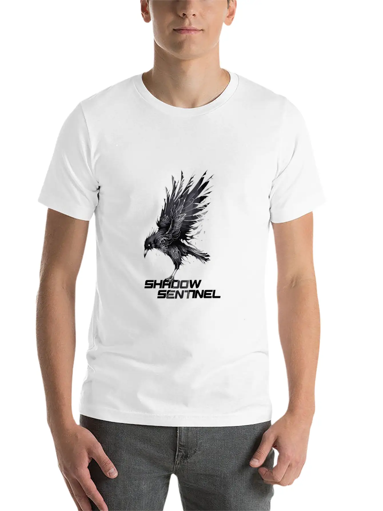 Raven With A Message: Shadow Sentinel Essential Cotton Tee For Daily Outfits – Unisex Style