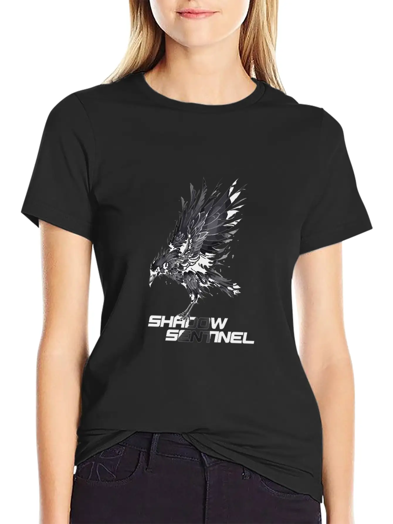 Raven With A Message: Shadow Sentinel Essential Cotton Tee For Daily Outfits – Unisex Style