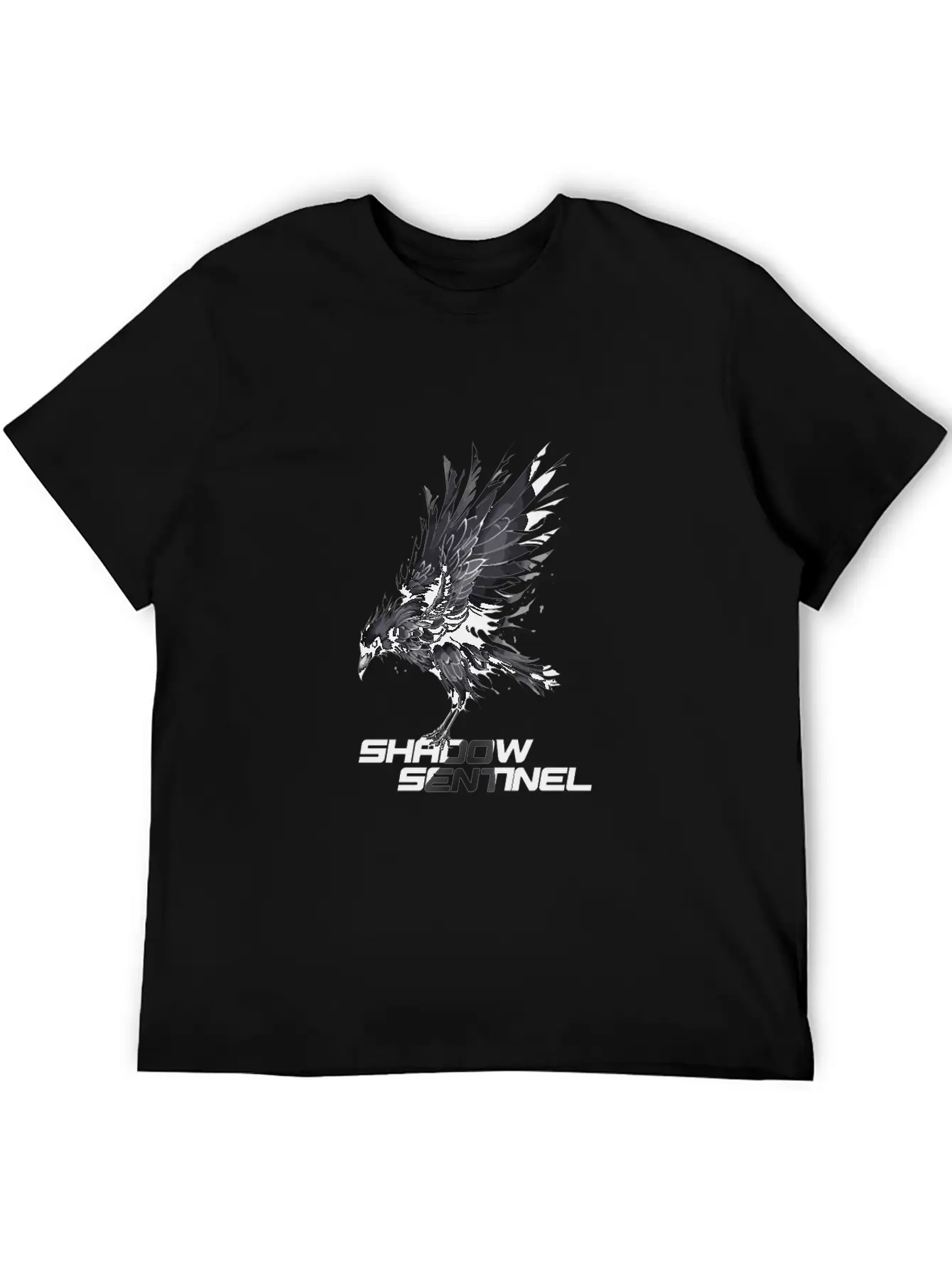 Raven With A Message: Shadow Sentinel Essential Cotton Tee For Daily Outfits – Unisex Style