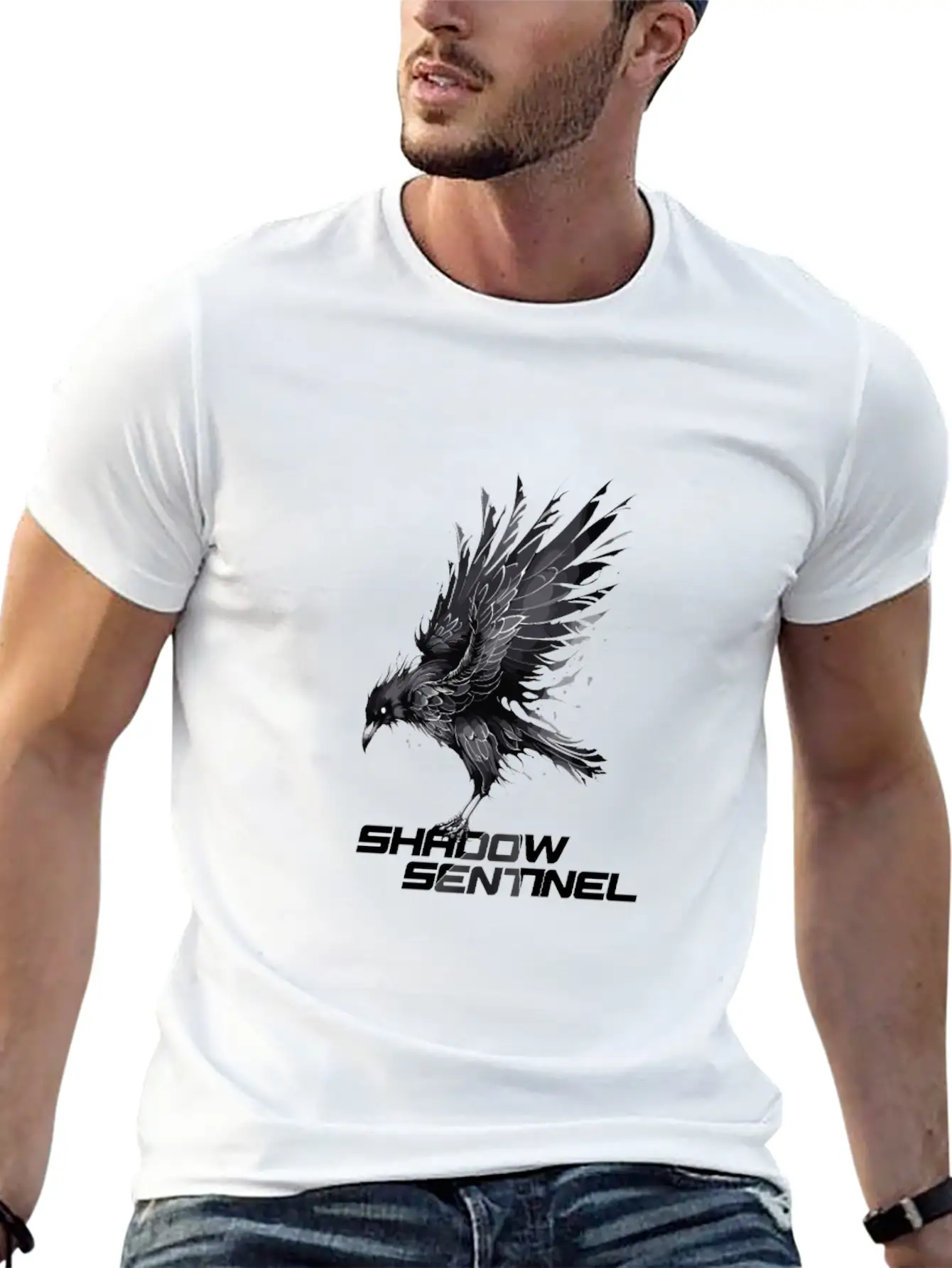 Raven With A Message: Shadow Sentinel Essential Cotton Tee For Daily Outfits – Unisex Style