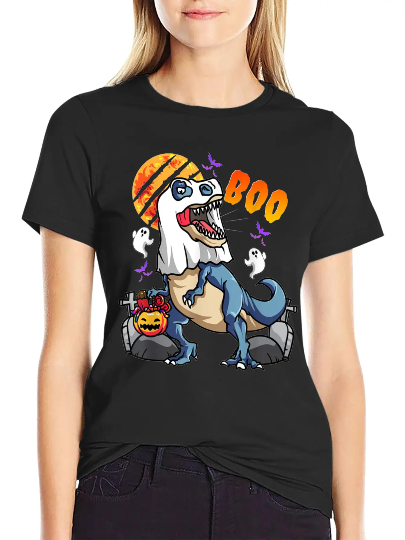 Rawrsome Rex Boo Halloween Clothing Essential Cotton Tee For Daily Outfits – Unisex Style