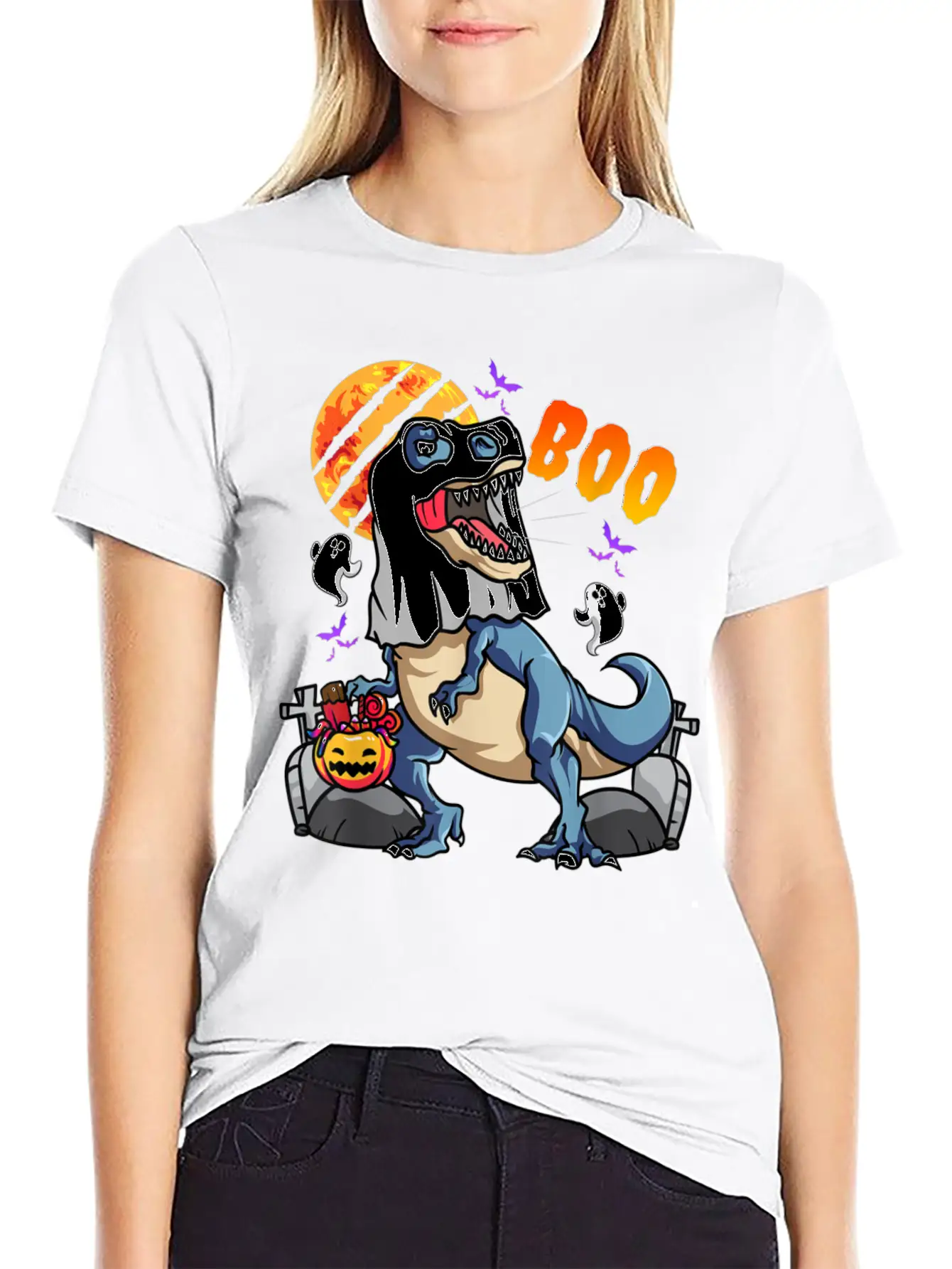 Rawrsome Rex Boo Halloween Clothing Essential Cotton Tee For Daily Outfits – Unisex Style