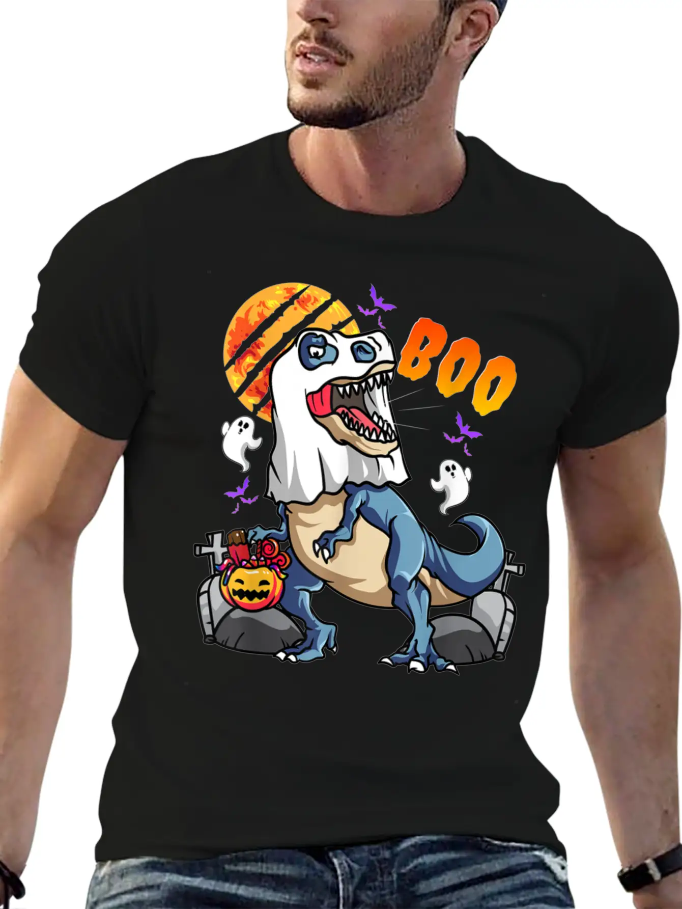 Rawrsome Rex Boo Halloween Clothing Essential Cotton Tee For Daily Outfits – Unisex Style