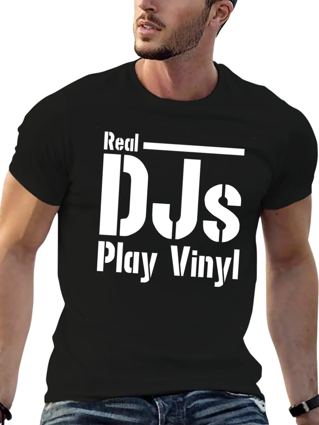 Real DJs Play Vinyl - Headset, Headphones, DJ, Equ Modern Fit Casual T-Shirt – Clean And Versatile Design