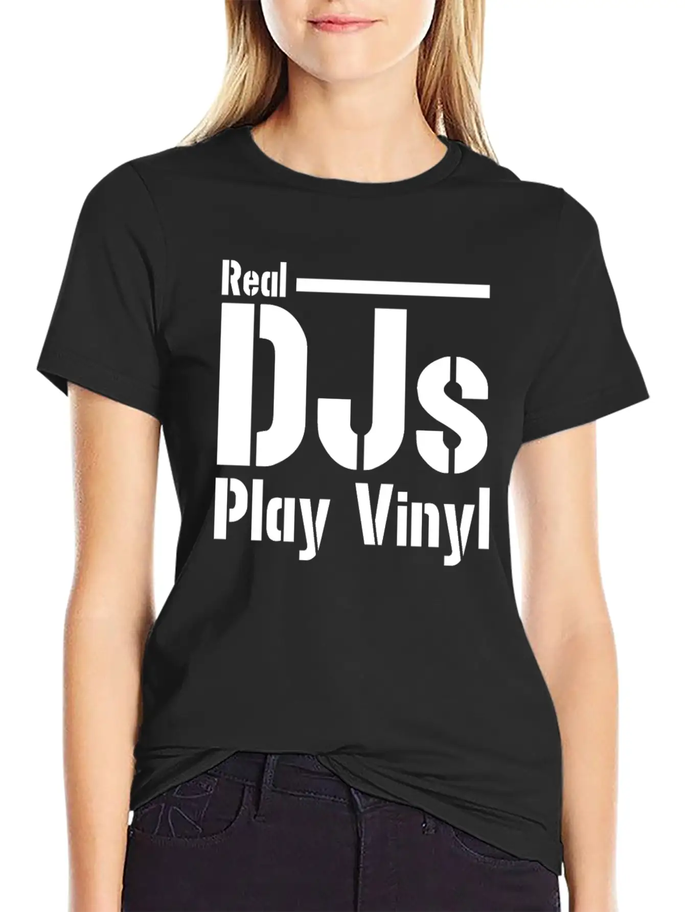 Real DJs Play Vinyl - Headset, Headphones, DJ, Equ Modern Fit Casual T-Shirt – Clean And Versatile Design
