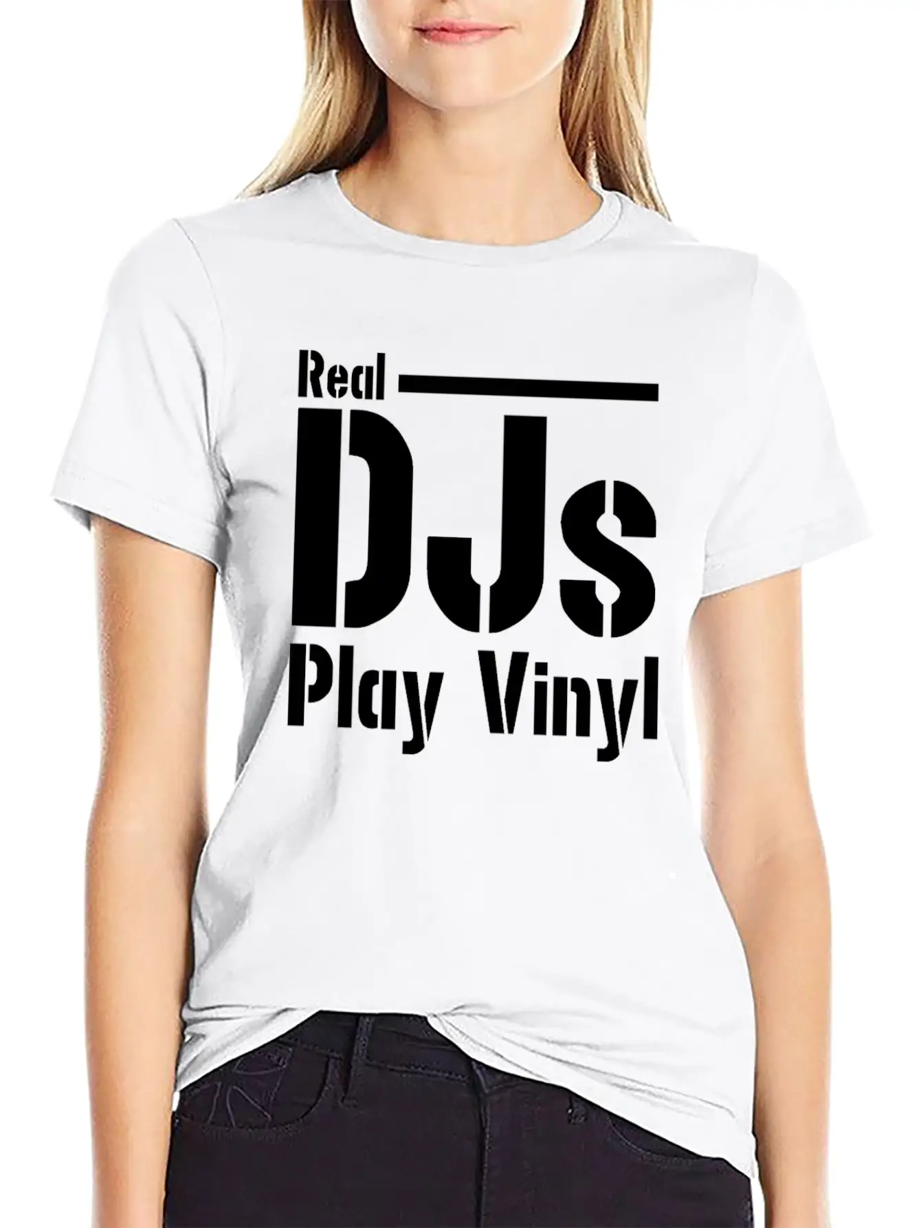 Real DJs Play Vinyl - Headset, Headphones, DJ, Equ Modern Fit Casual T-Shirt – Clean And Versatile Design