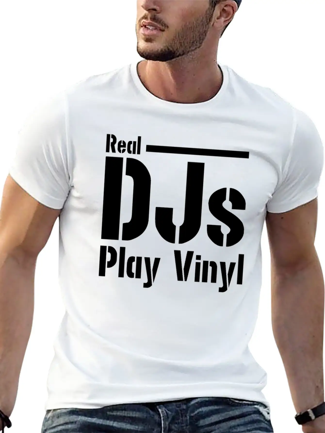 Real DJs Play Vinyl - Headset, Headphones, DJ, Equ Modern Fit Casual T-Shirt – Clean And Versatile Design