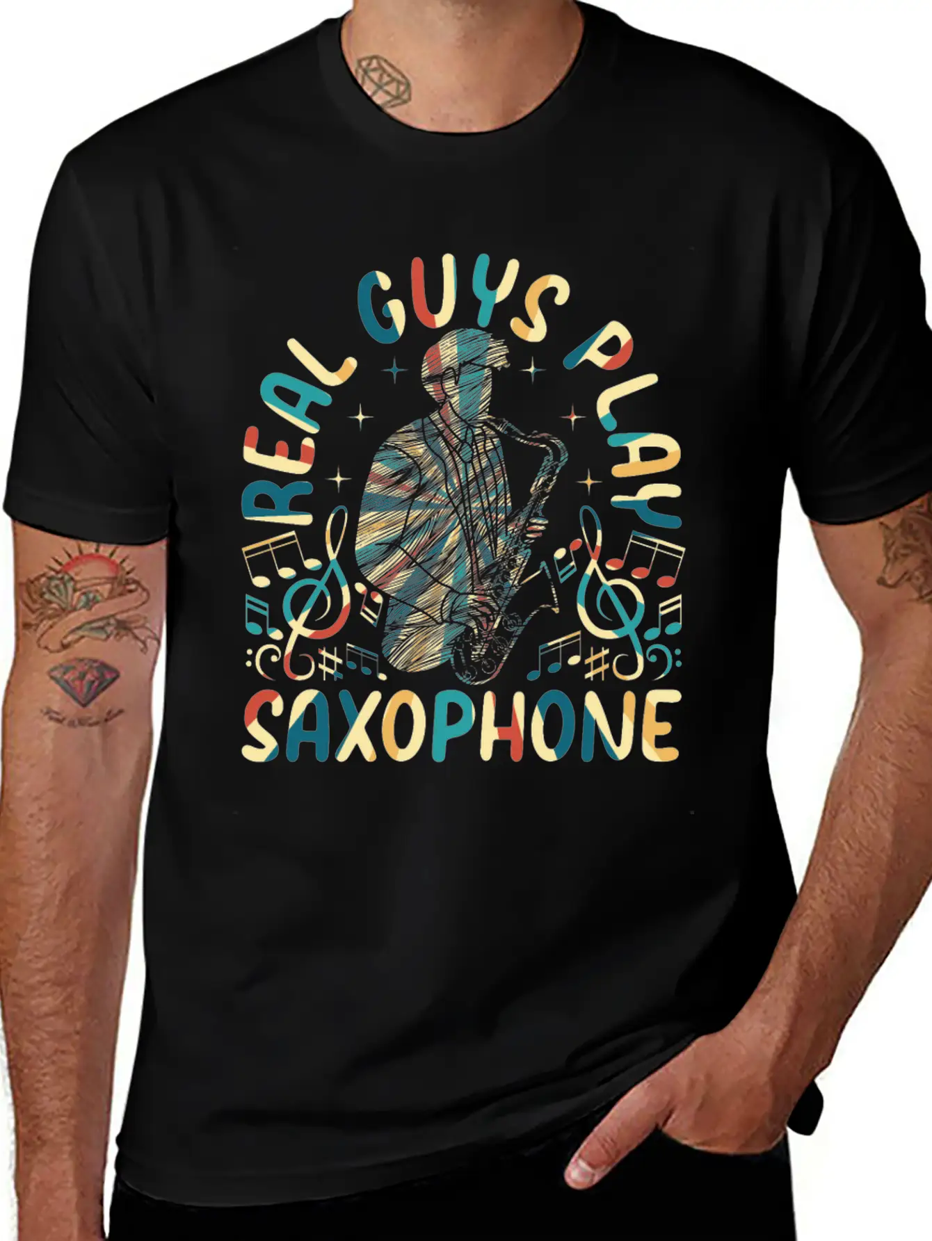 Real Guys Play Saxophone - Saxophonist Saxophone M Modern Fit Casual T-Shirt – Clean And Versatile Design