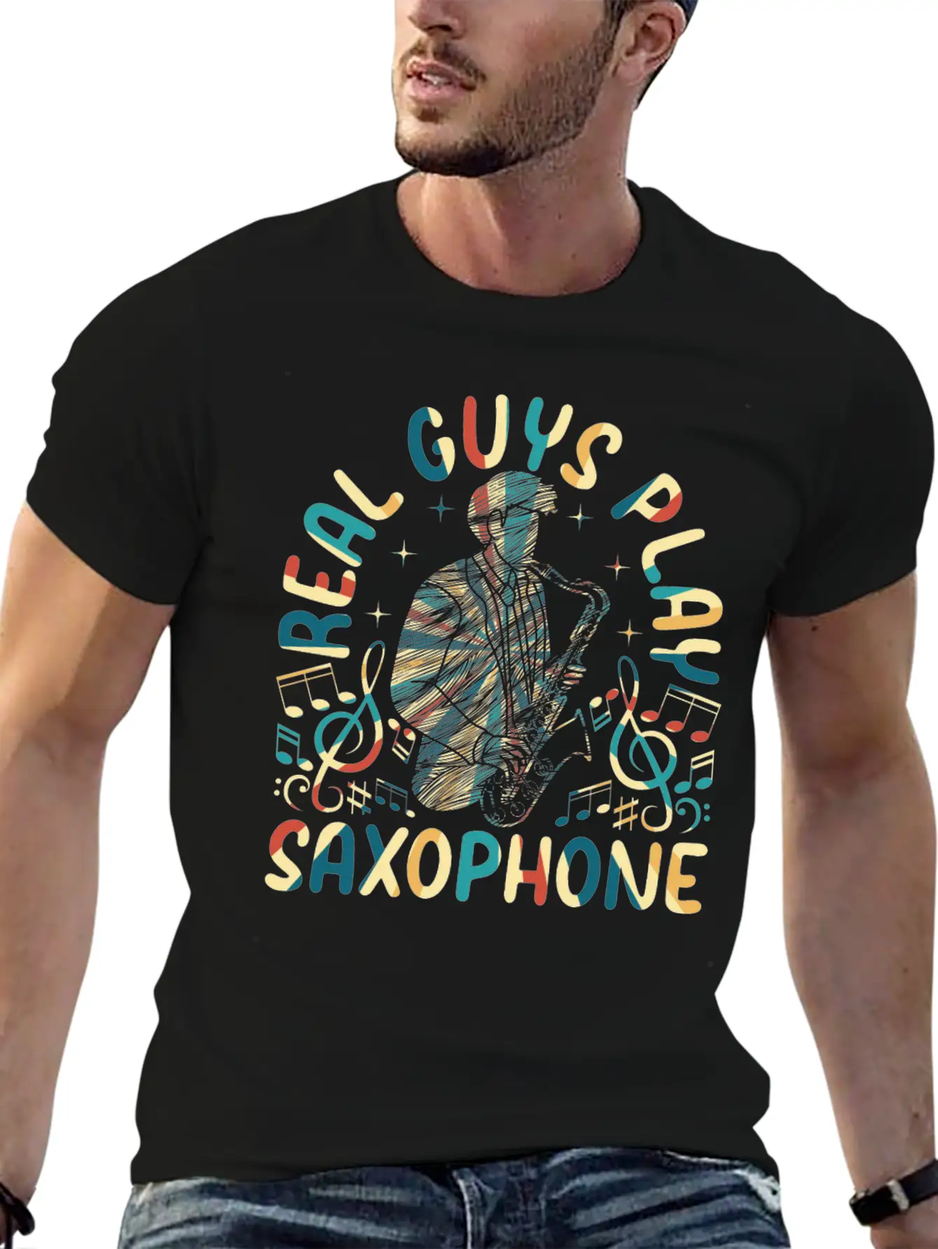Real Guys Play Saxophone - Saxophonist Saxophone M Modern Fit Casual T-Shirt – Clean And Versatile Design