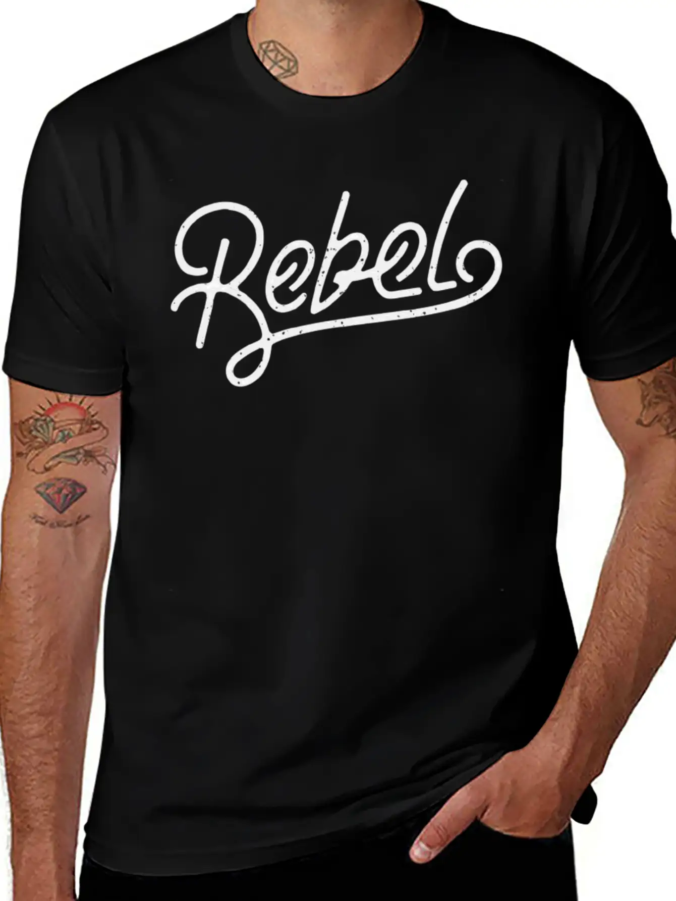 Rebel Calligraphy Typography Shirt Design Basic Graphic T-Shirt – Daily Comfort In Soft Cotton