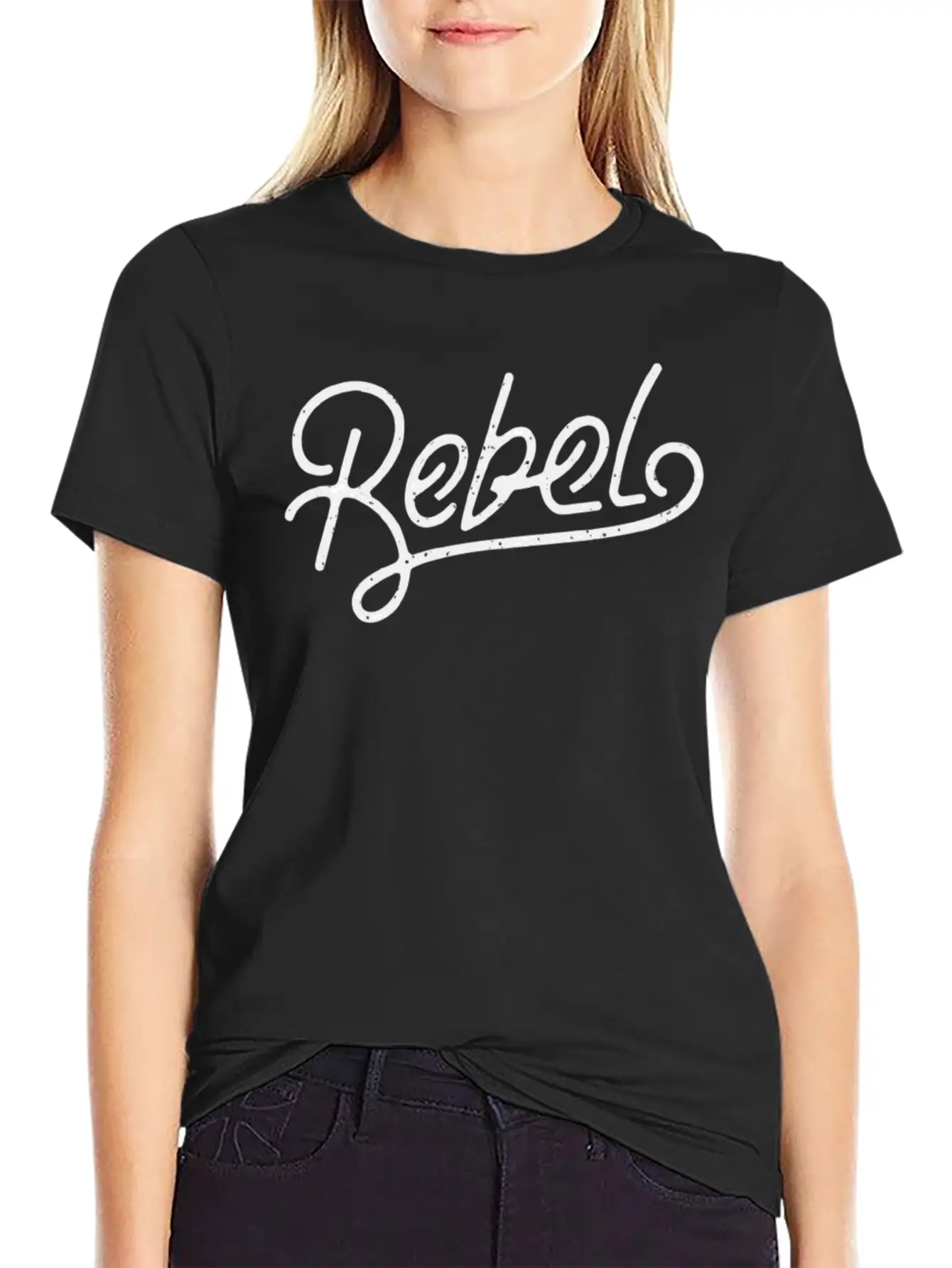 Rebel Calligraphy Typography Shirt Design Basic Graphic T-Shirt – Daily Comfort In Soft Cotton