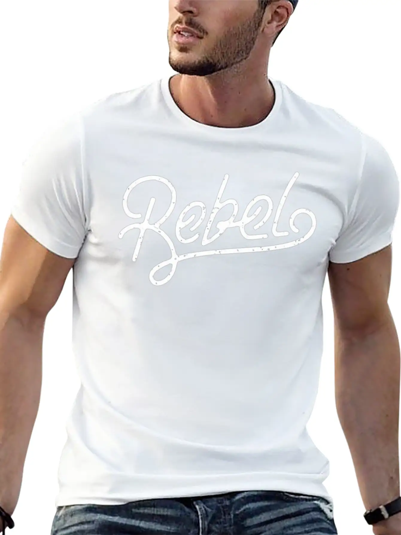 Rebel Calligraphy Typography Shirt Design Basic Graphic T-Shirt – Daily Comfort In Soft Cotton