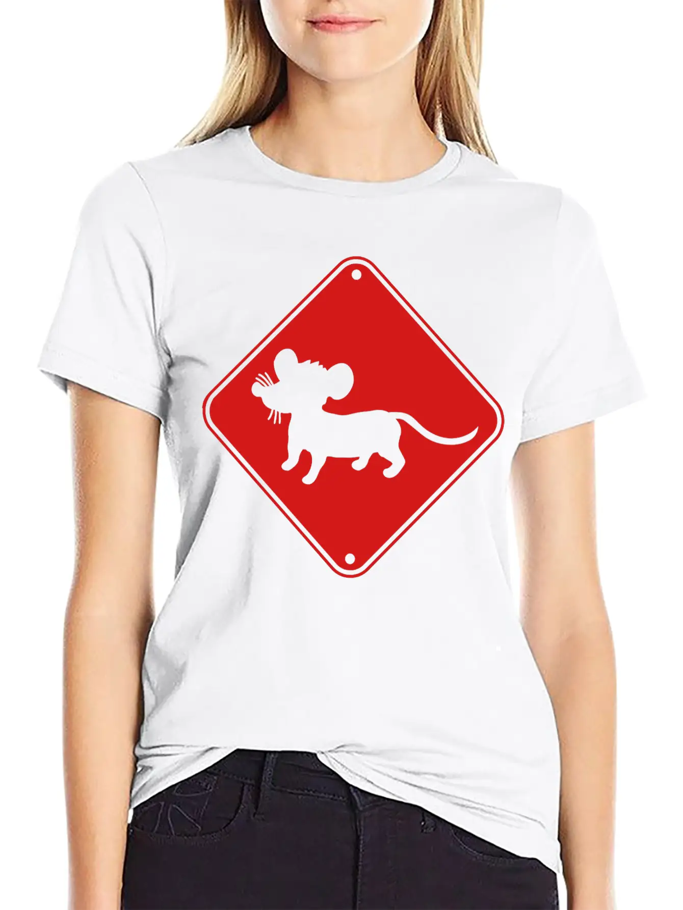 Red Caution Note Shield Warning Mice Mouse Mouse S Lightweight Cotton T-Shirt – Daily Comfort Graphic Shirt