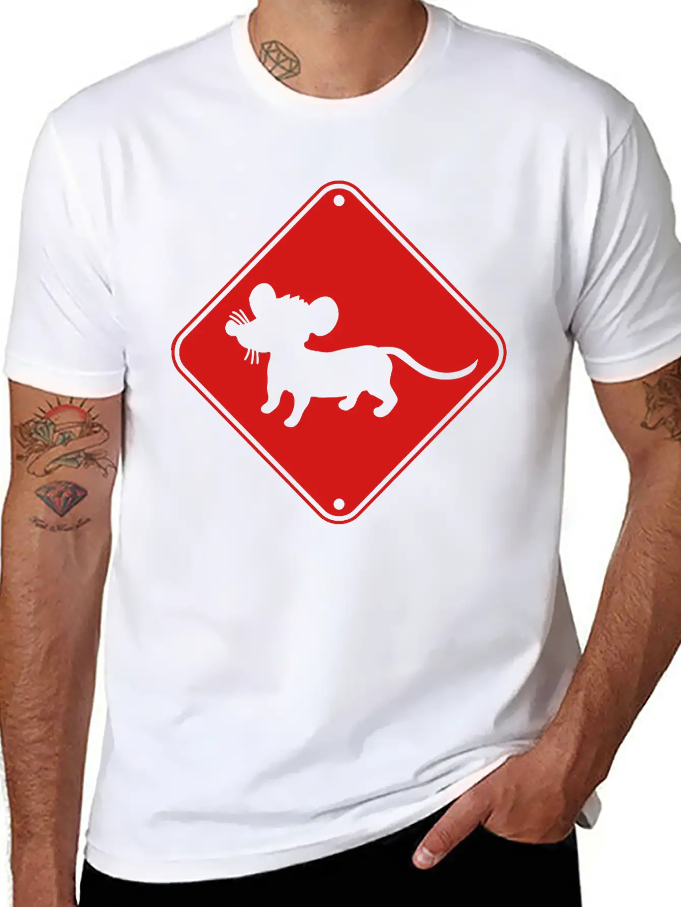 Red Caution Note Shield Warning Mice Mouse Mouse S Lightweight Cotton T-Shirt – Daily Comfort Graphic Shirt