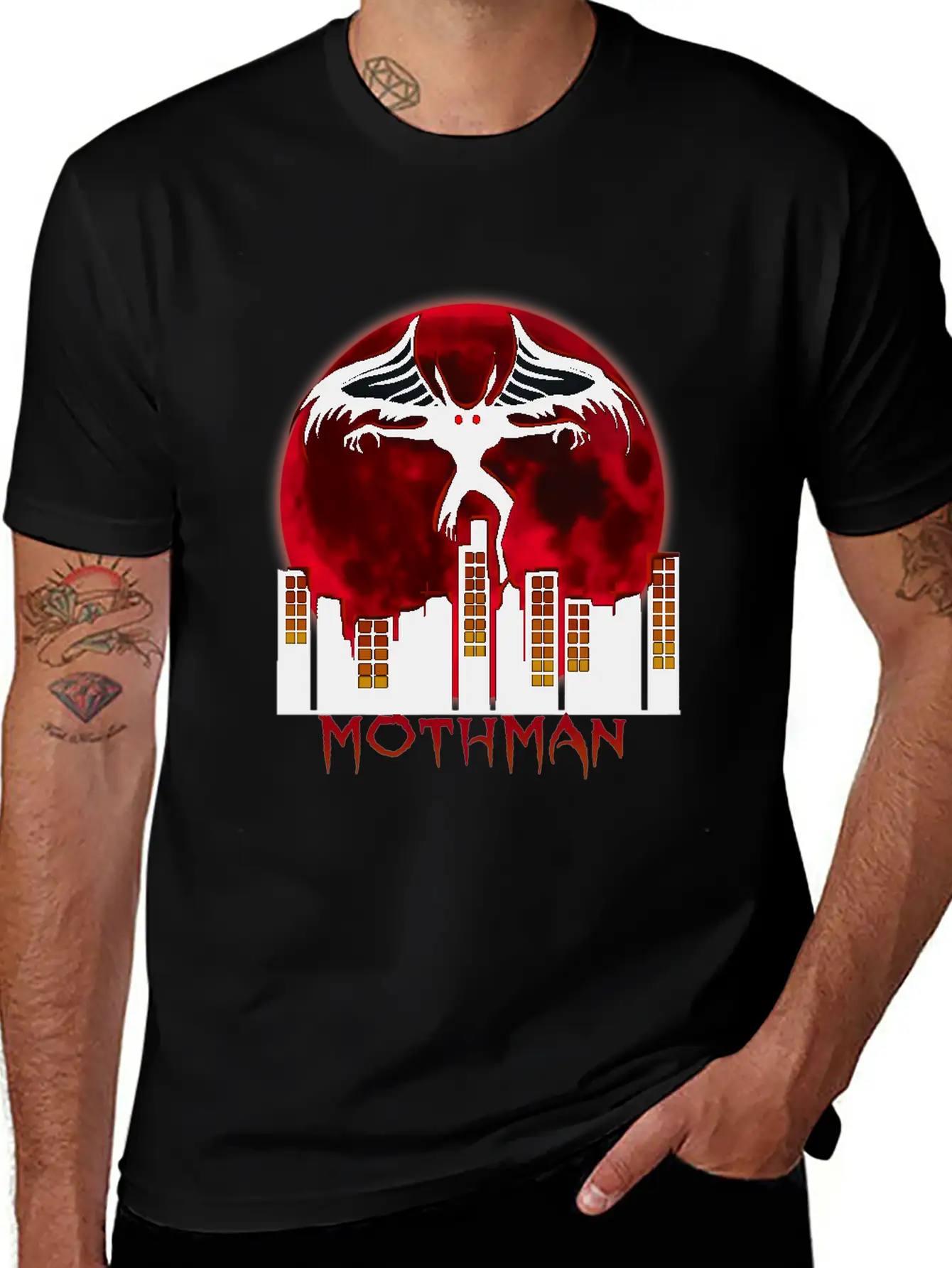 Red Full Moon With Within Urban City Mothman Relaxed Everyday Tee – Lightweight And Durable Cotton