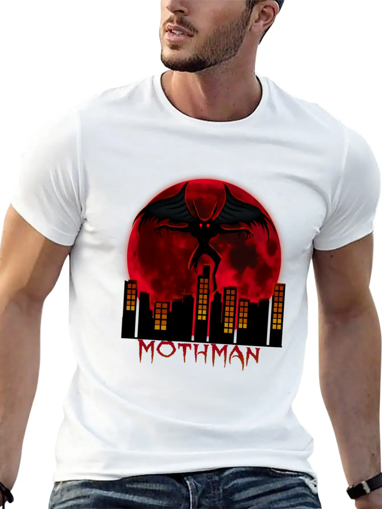 Red Full Moon With Within Urban City Mothman Relaxed Everyday Tee – Lightweight And Durable Cotton